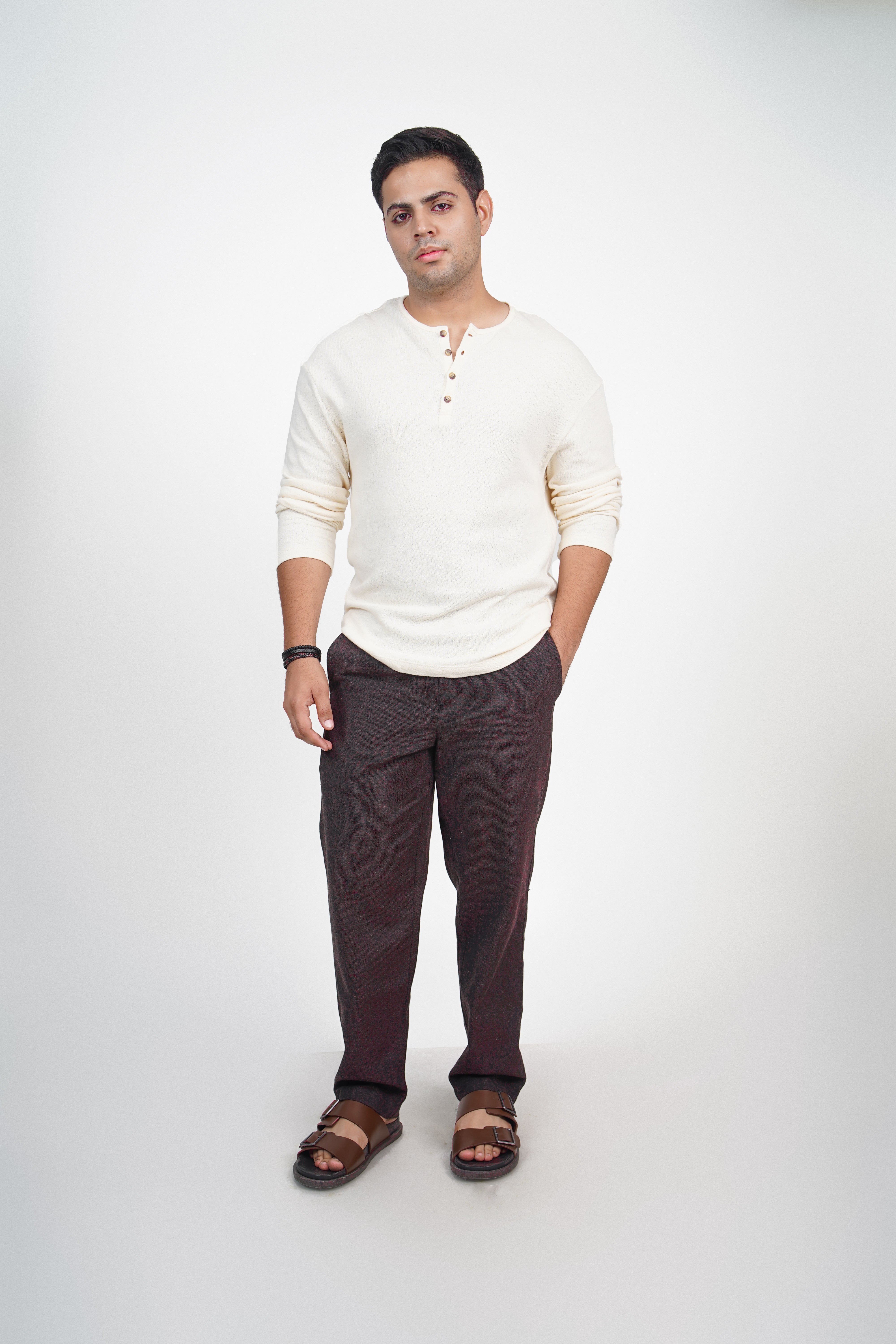 Blue Straight Fit Cotton Pants