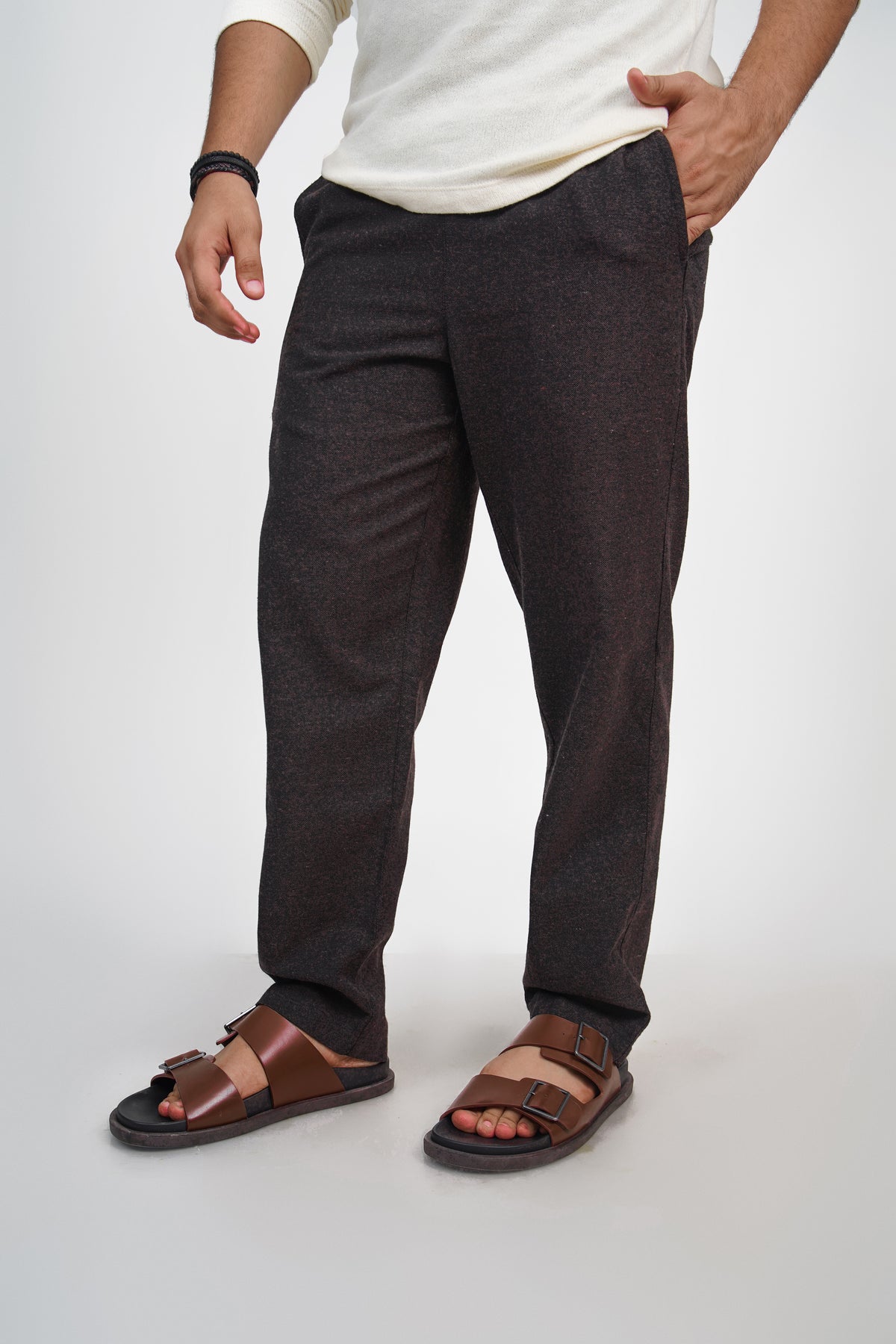 Dark Brown Straight Fit Cotton Pants