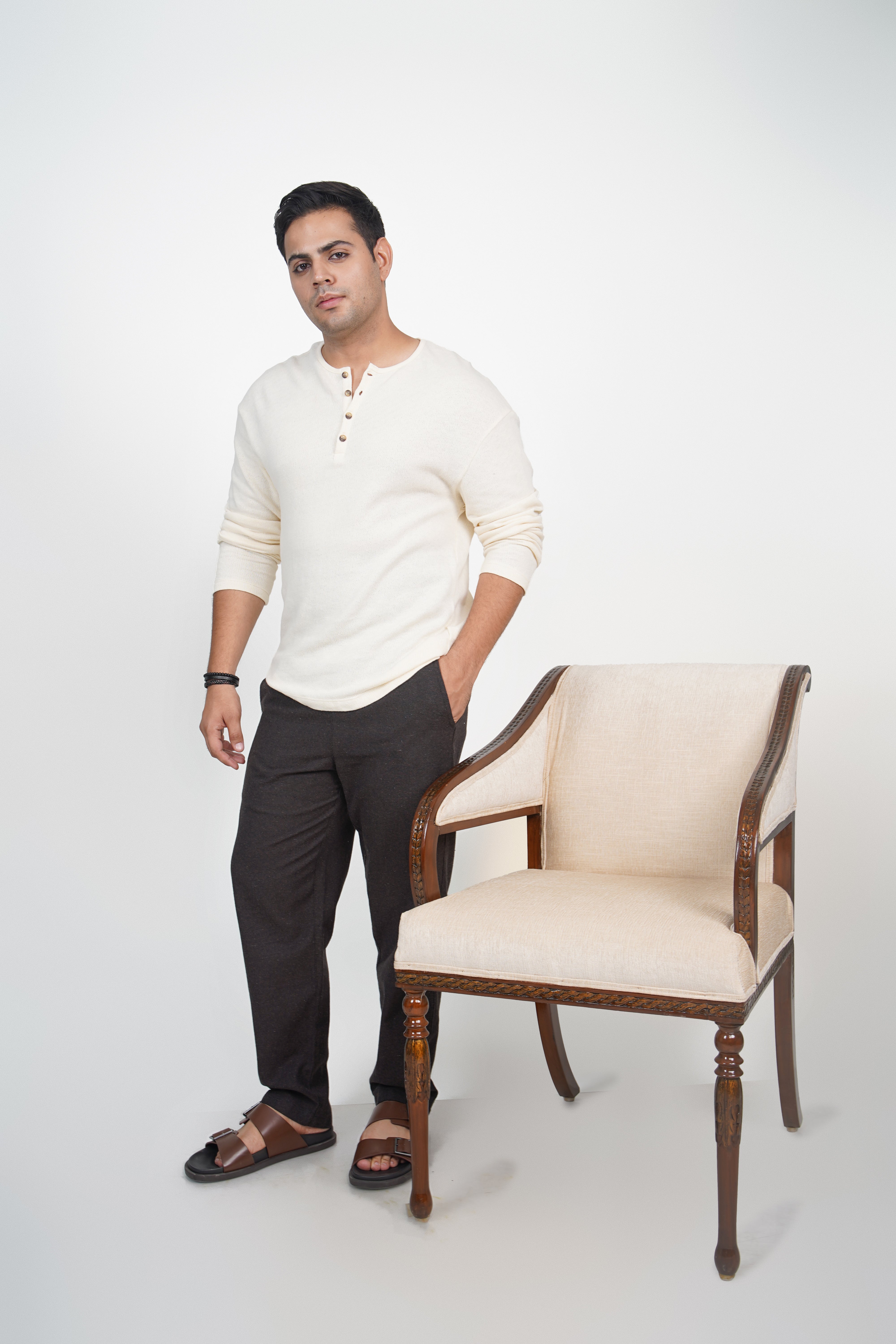 Navy Straight Fit Cotton Pants