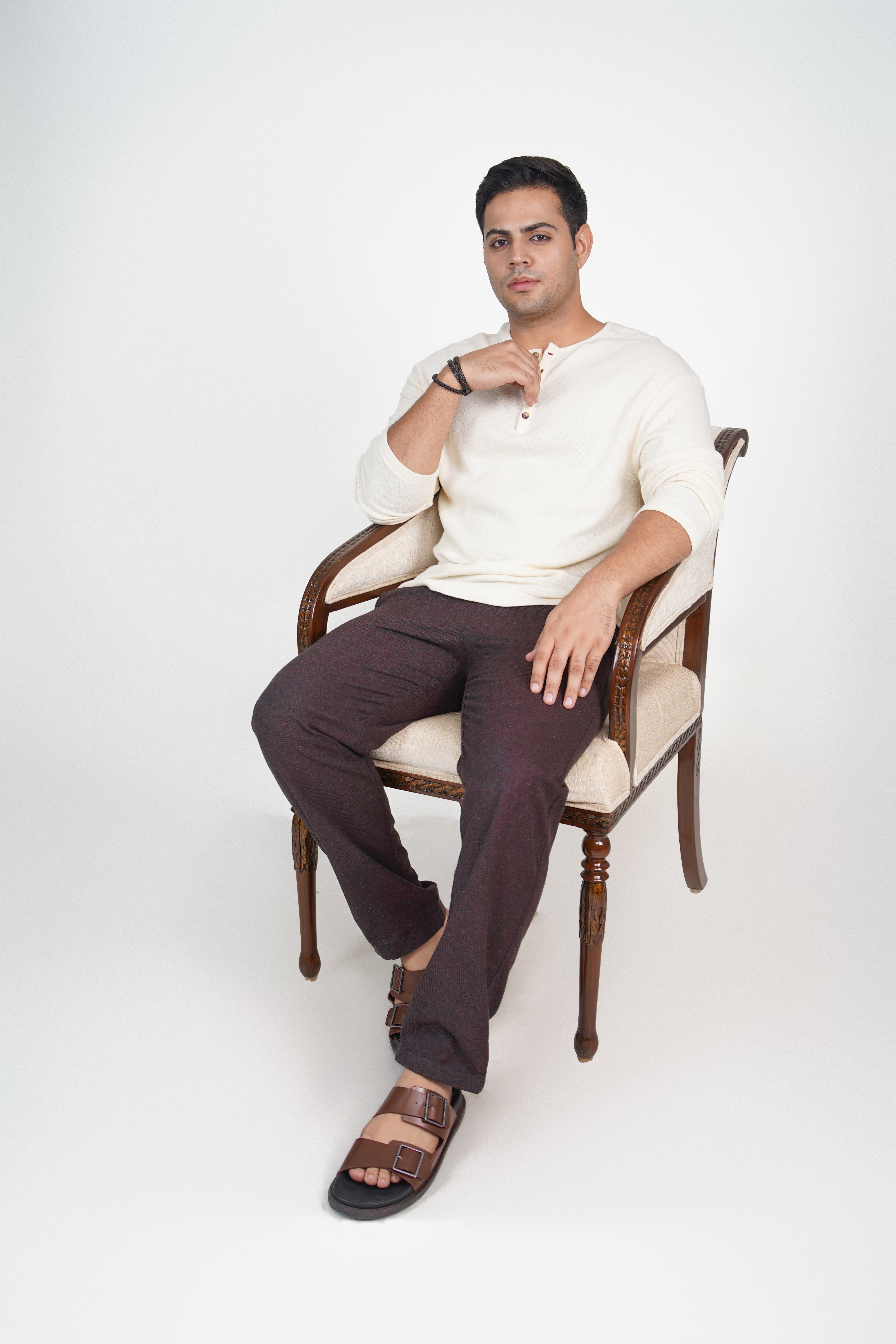 Blue Straight Fit Cotton Pants