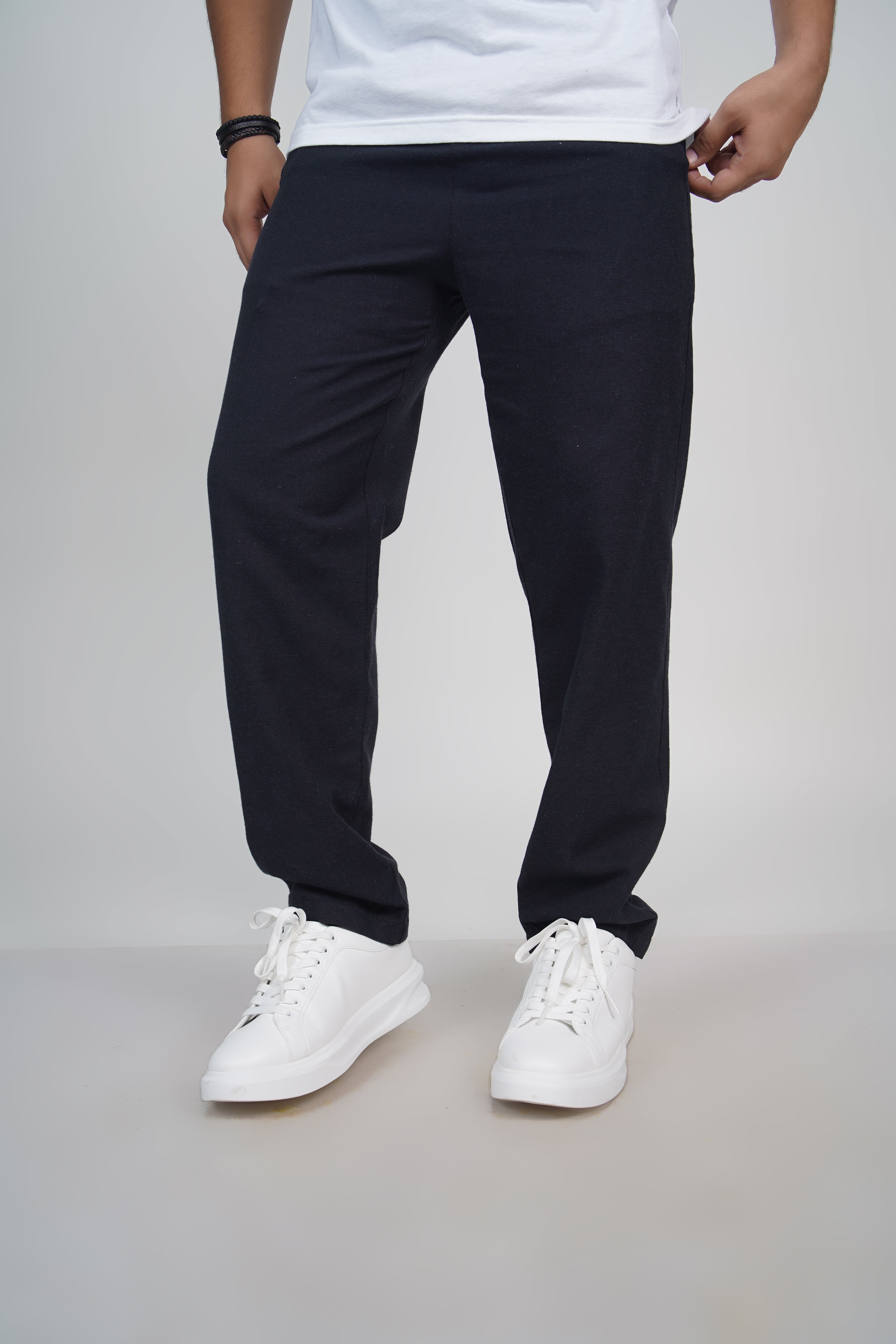 Navy Straight Fit Cotton Pants
