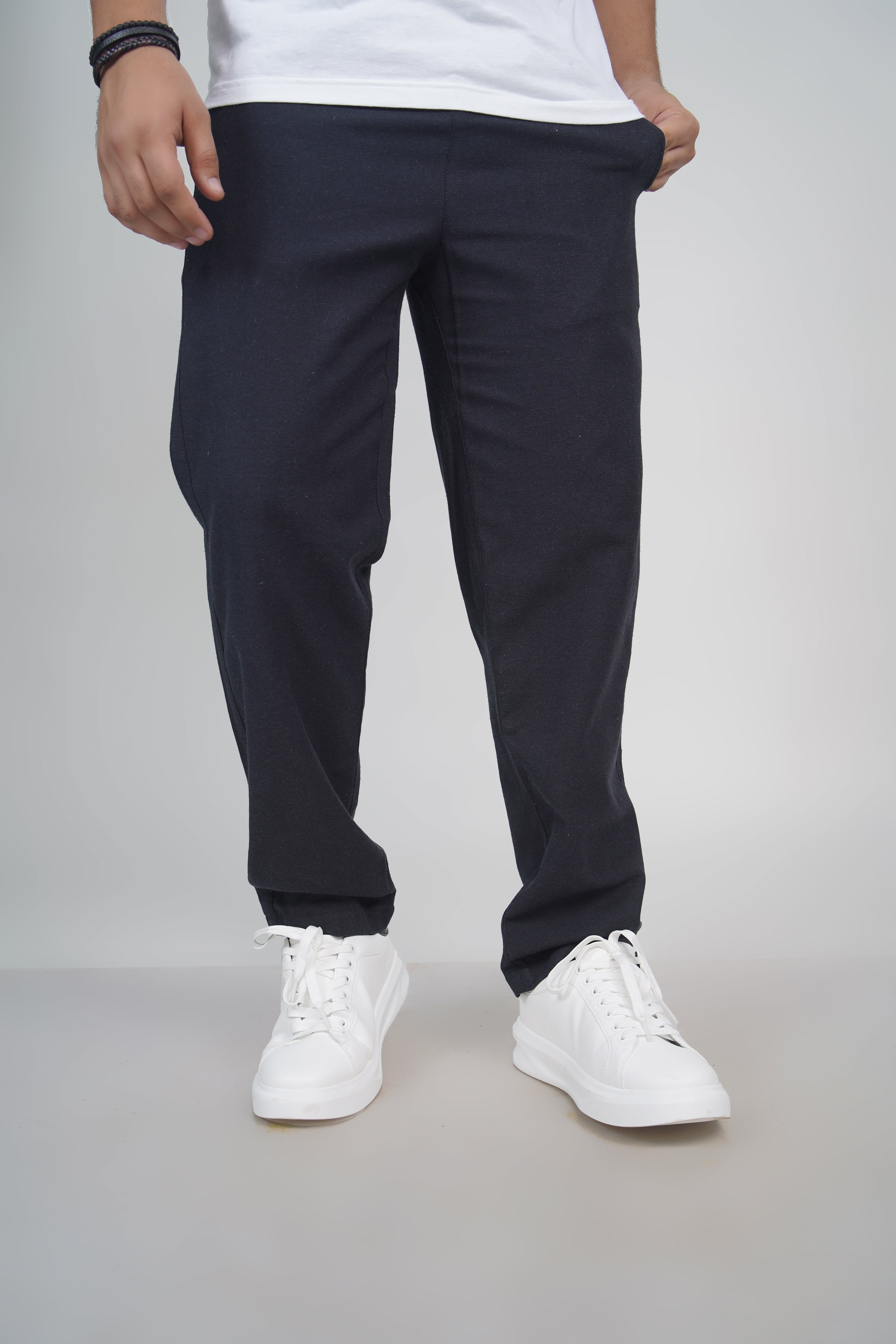 Navy Straight Fit Cotton Pants