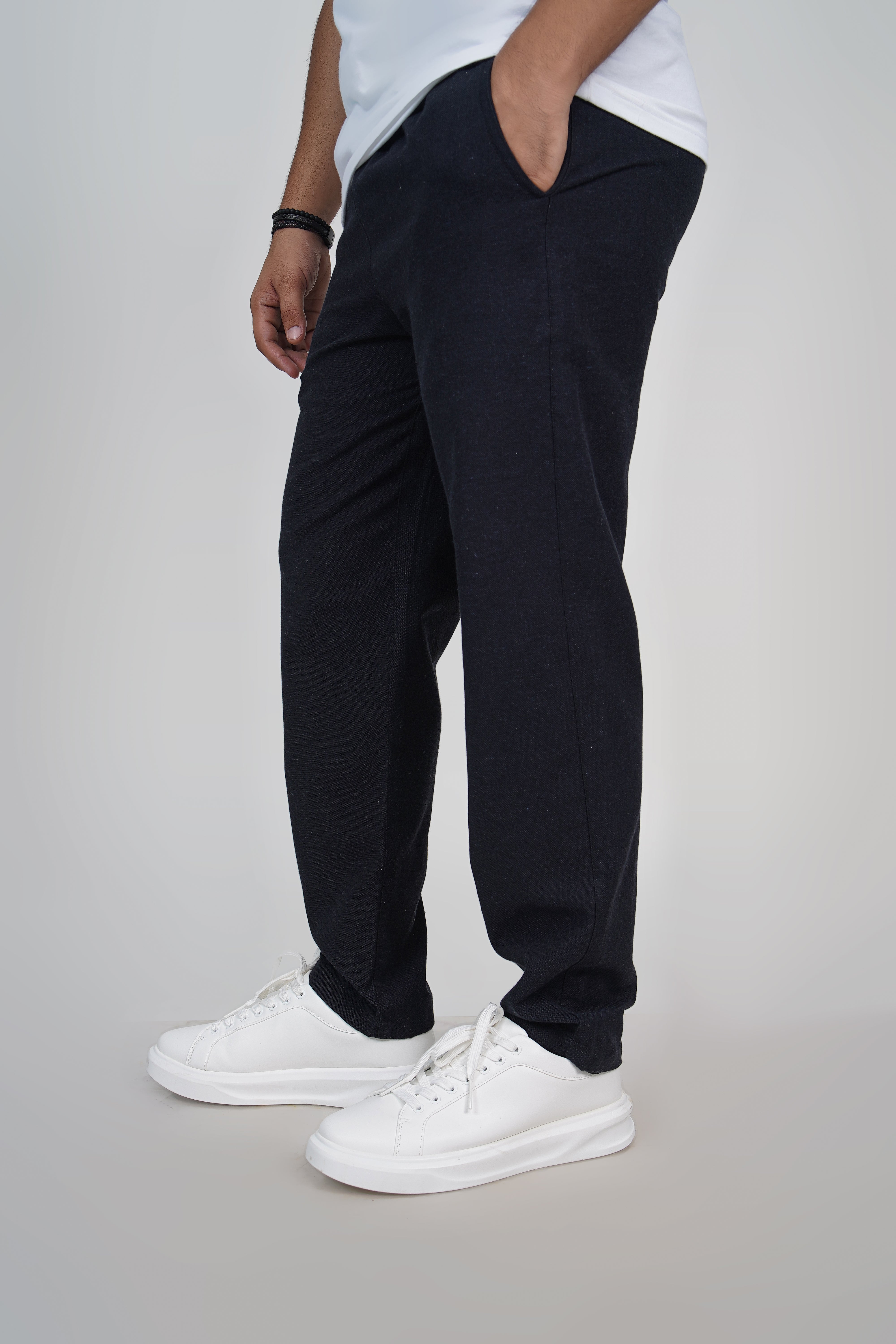 Blue Straight Fit Cotton Pants