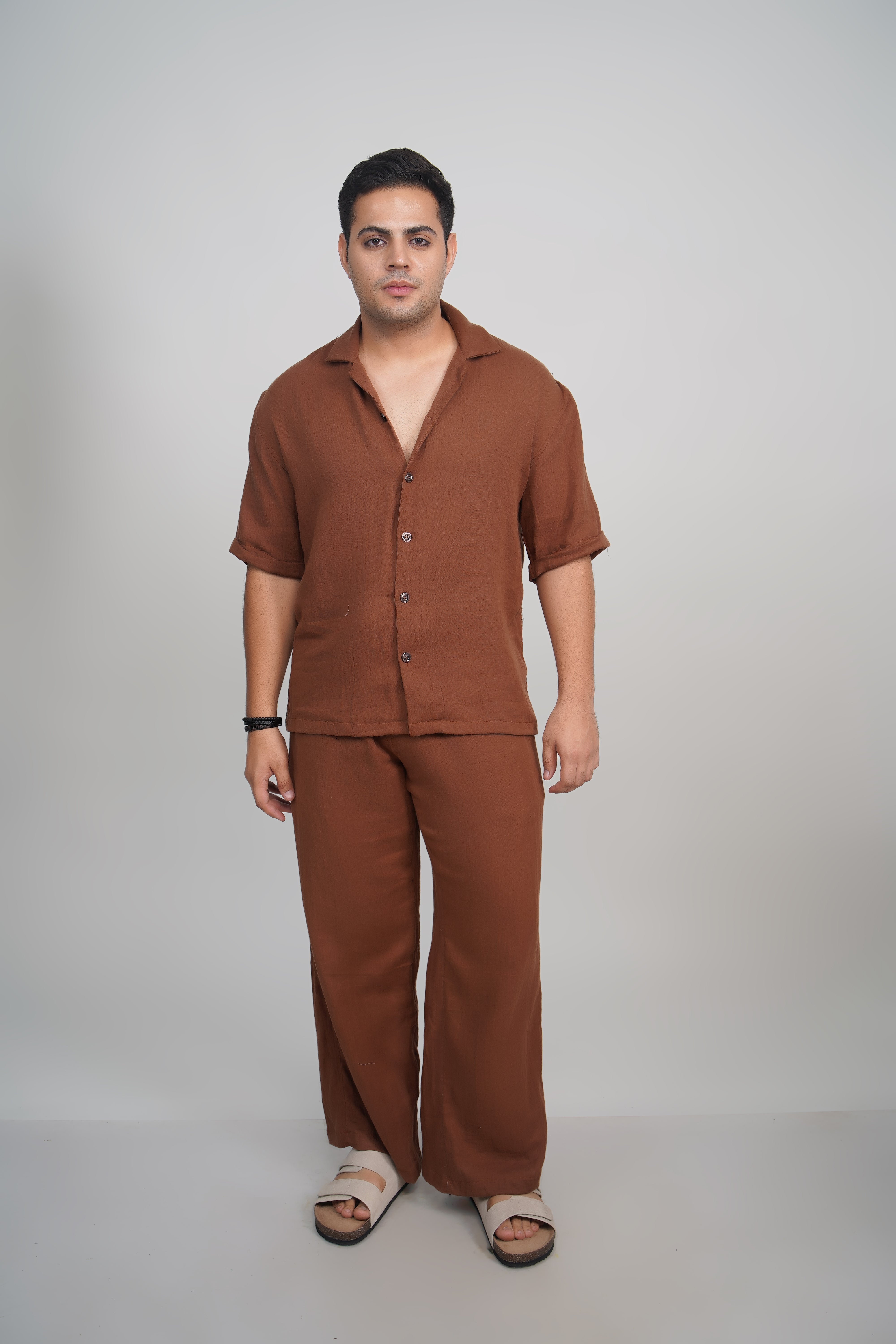 Dark Brown Relaxed Fit Muslin Shirt