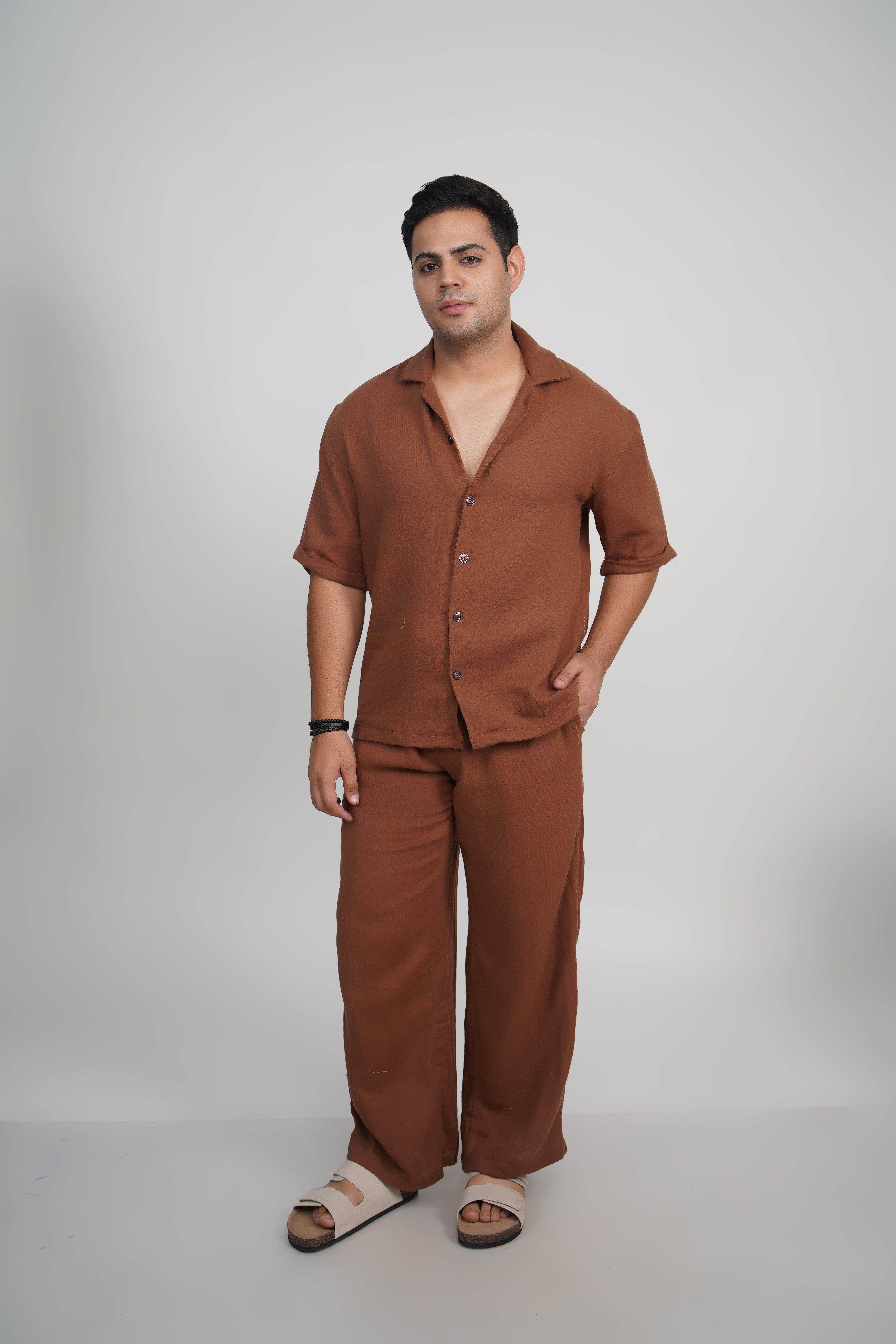 Dark Brown Relaxed Fit Muslin Shirt