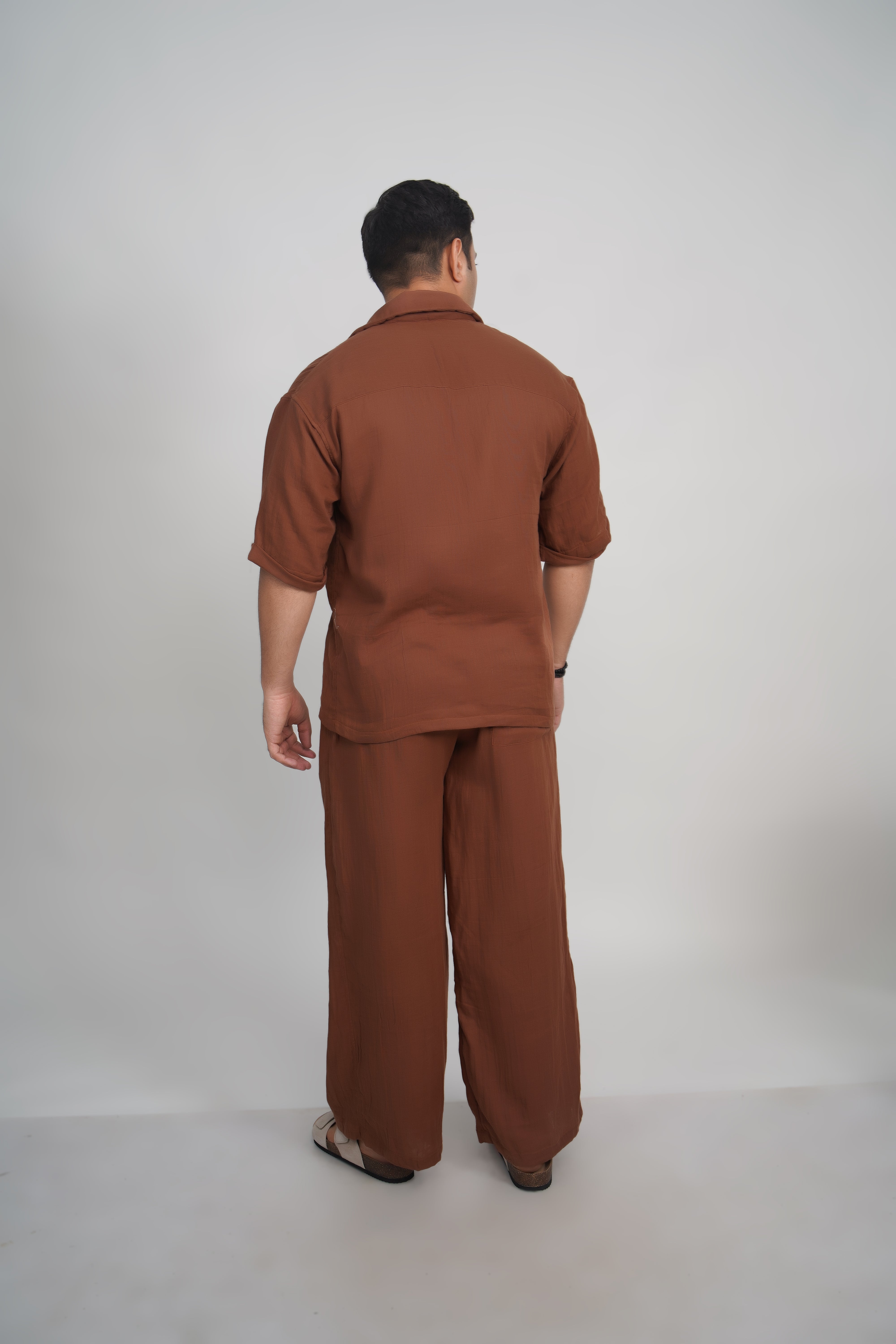 Dark Brown Relaxed Fit Muslin Shirt