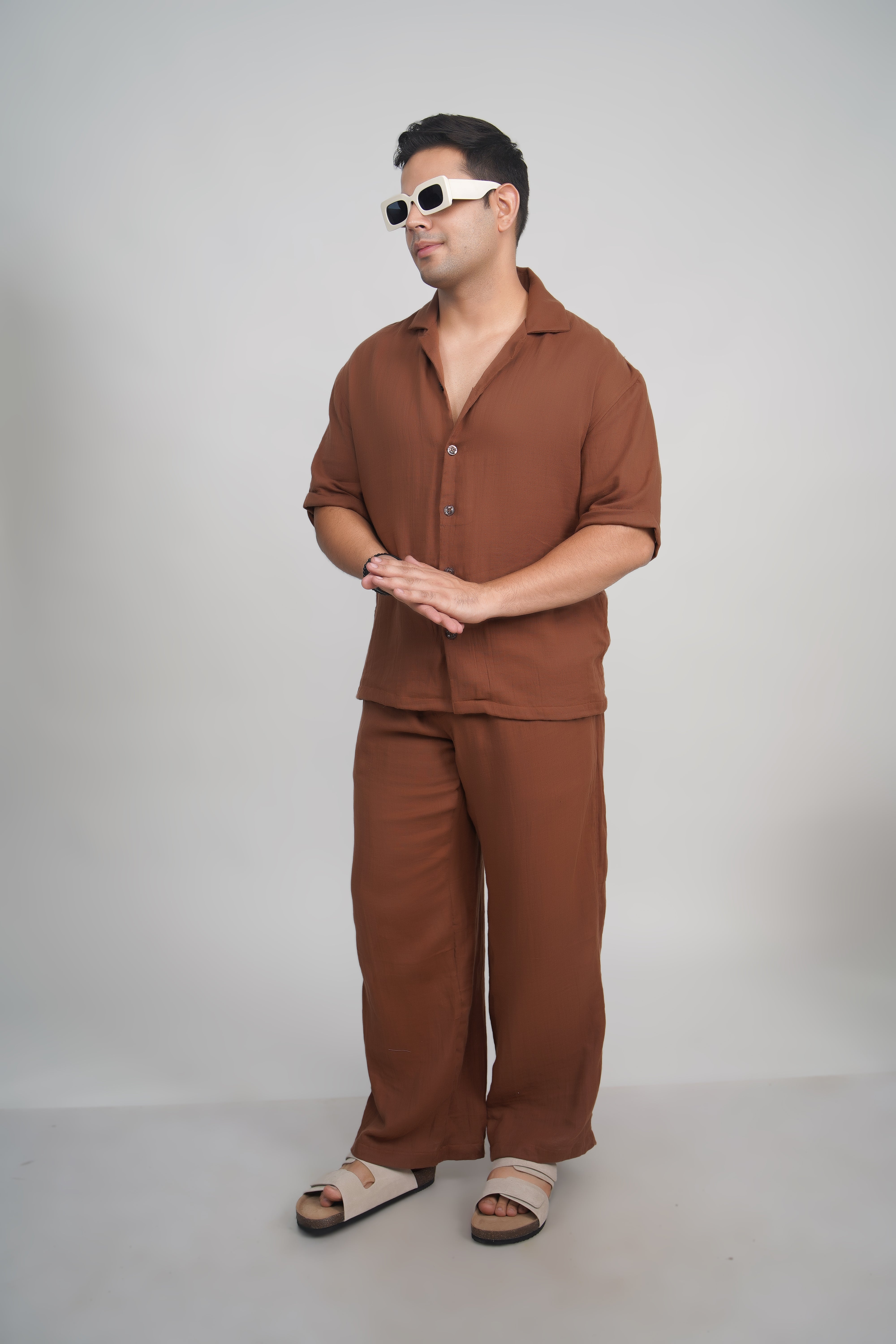 Dark Brown Relaxed Fit Muslin Shirt