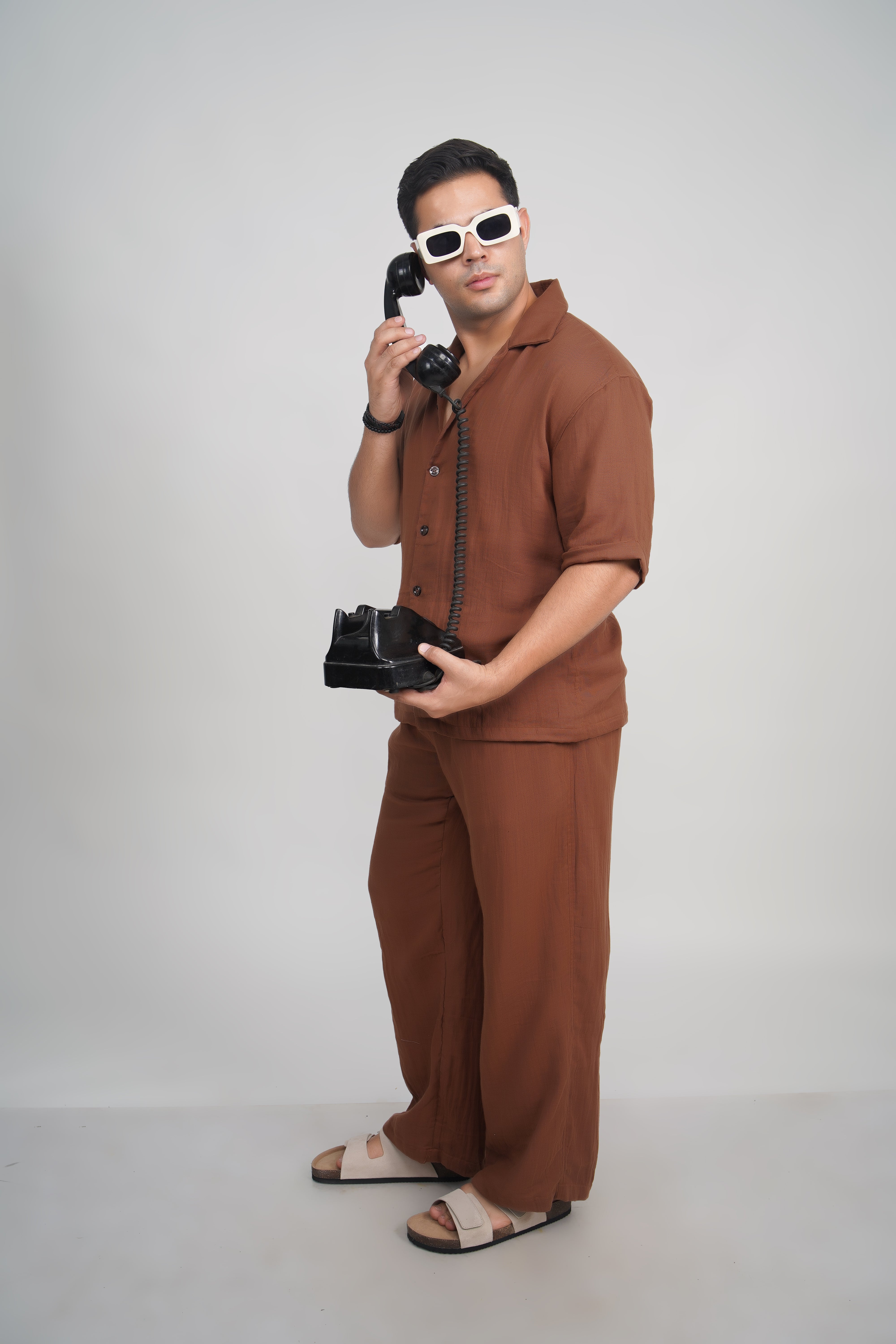 Dark Brown Relaxed Fit Muslin Shirt