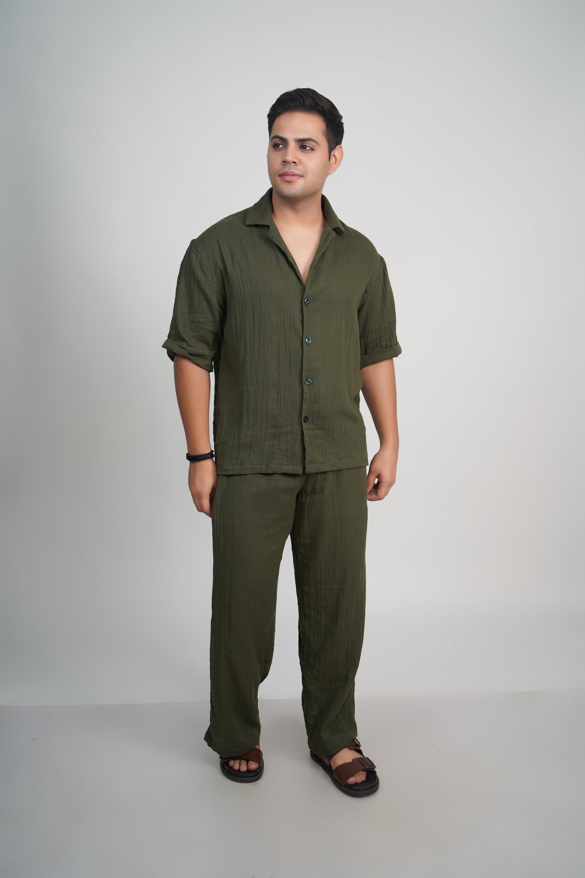 Olive Green Relaxed Fit Muslin Shirt