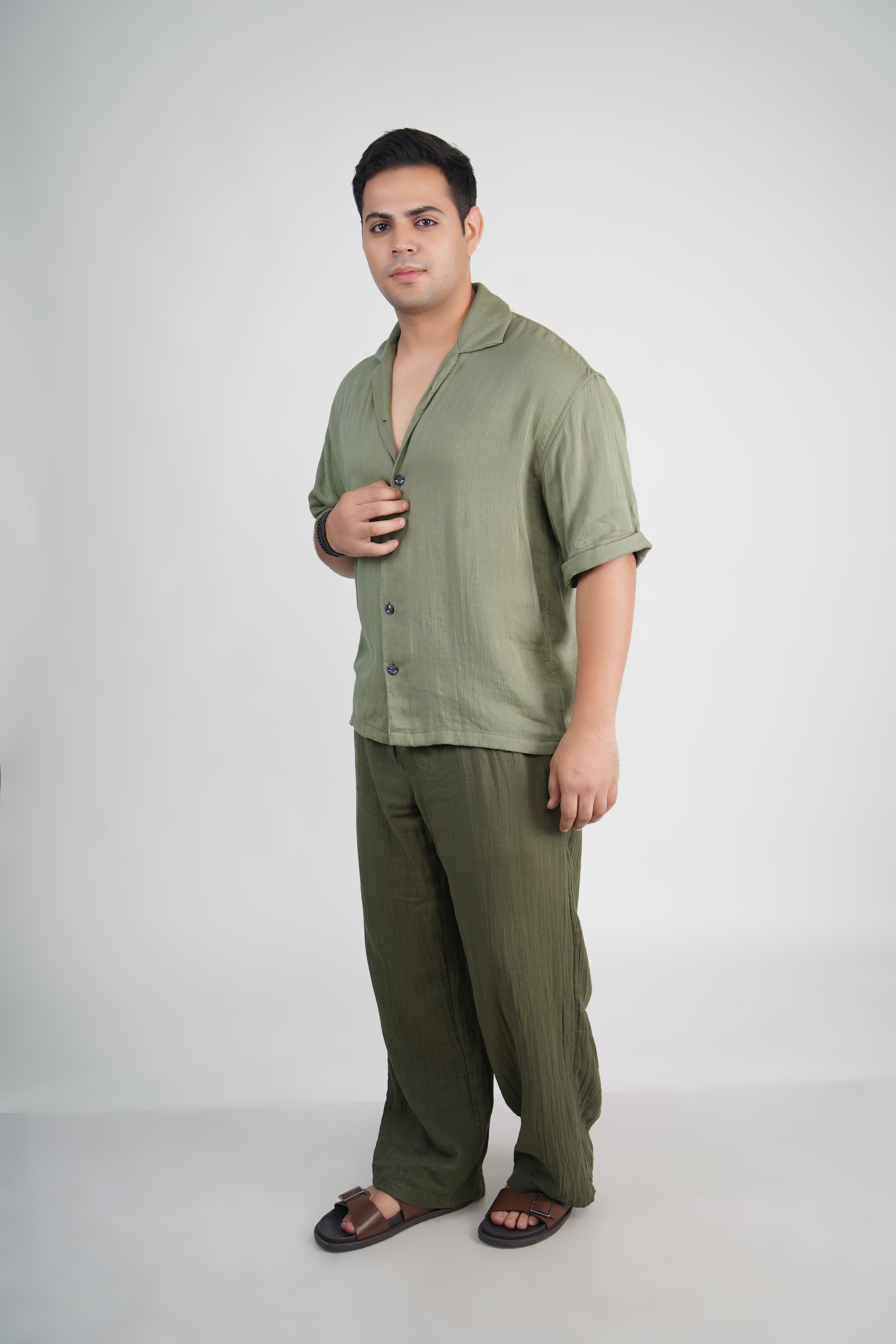 Sage Green Relaxed Fit Muslin Shirt