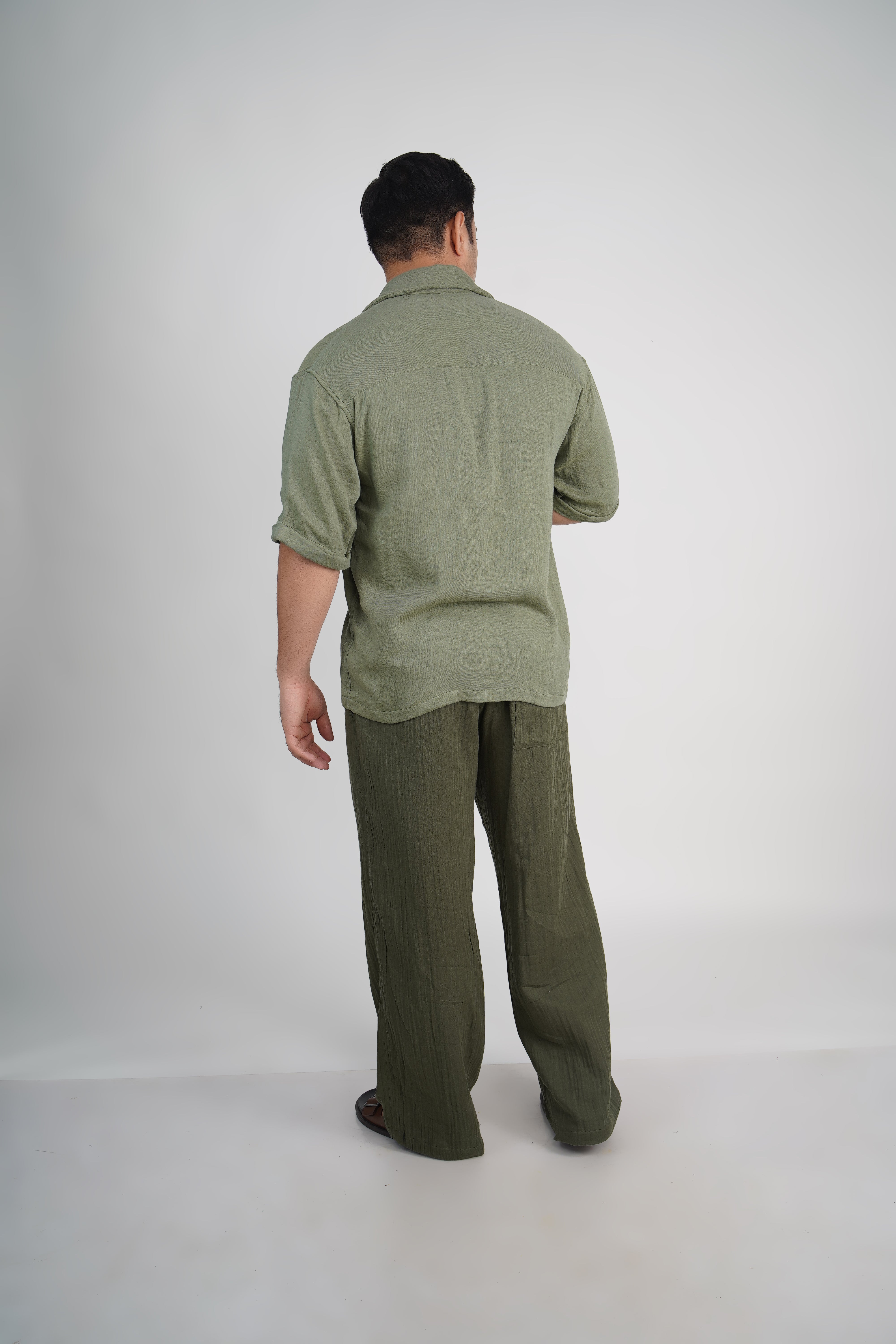 Olive Green Loose Fit Muslin Trousers