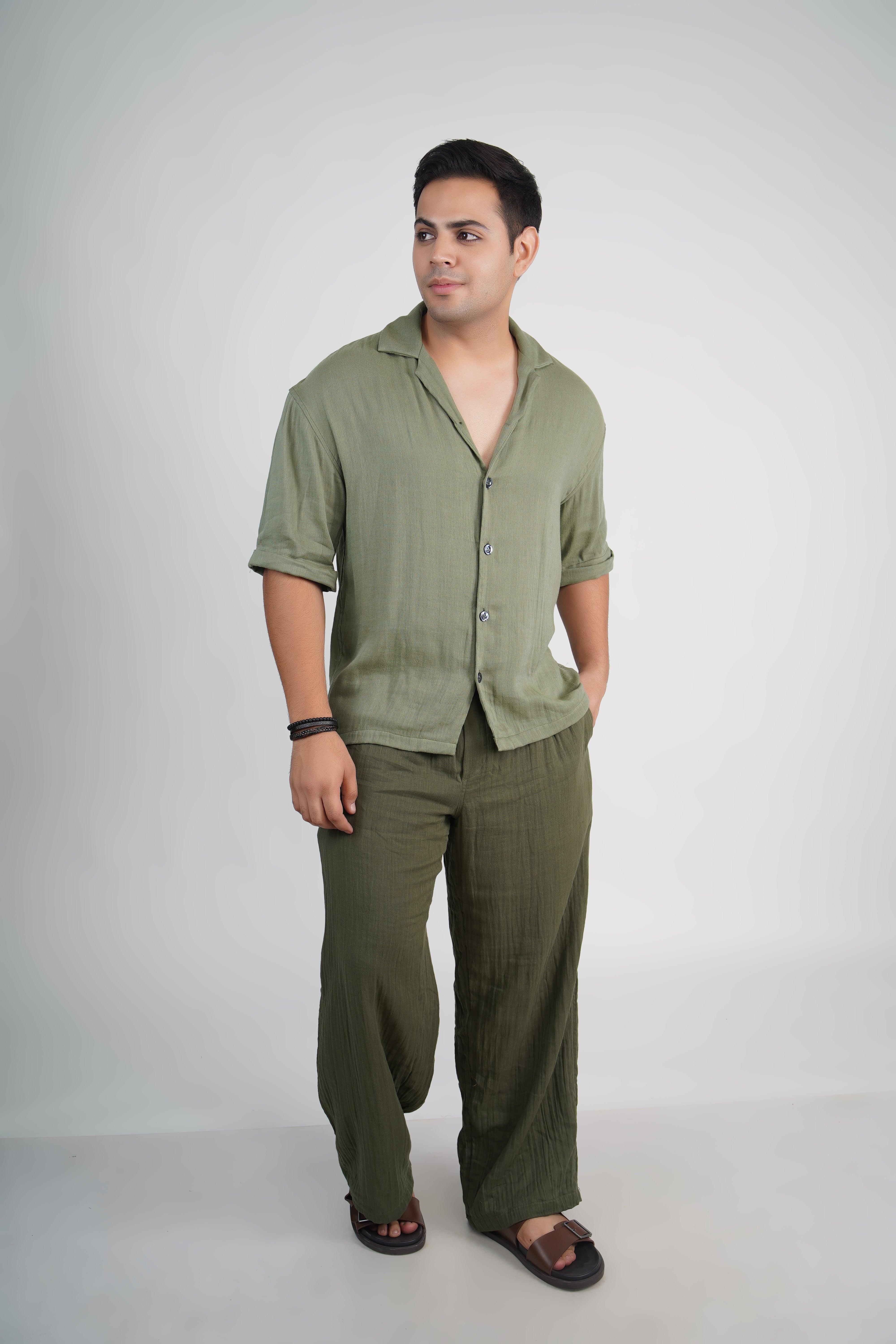 Sage Green Relaxed Fit Muslin Shirt