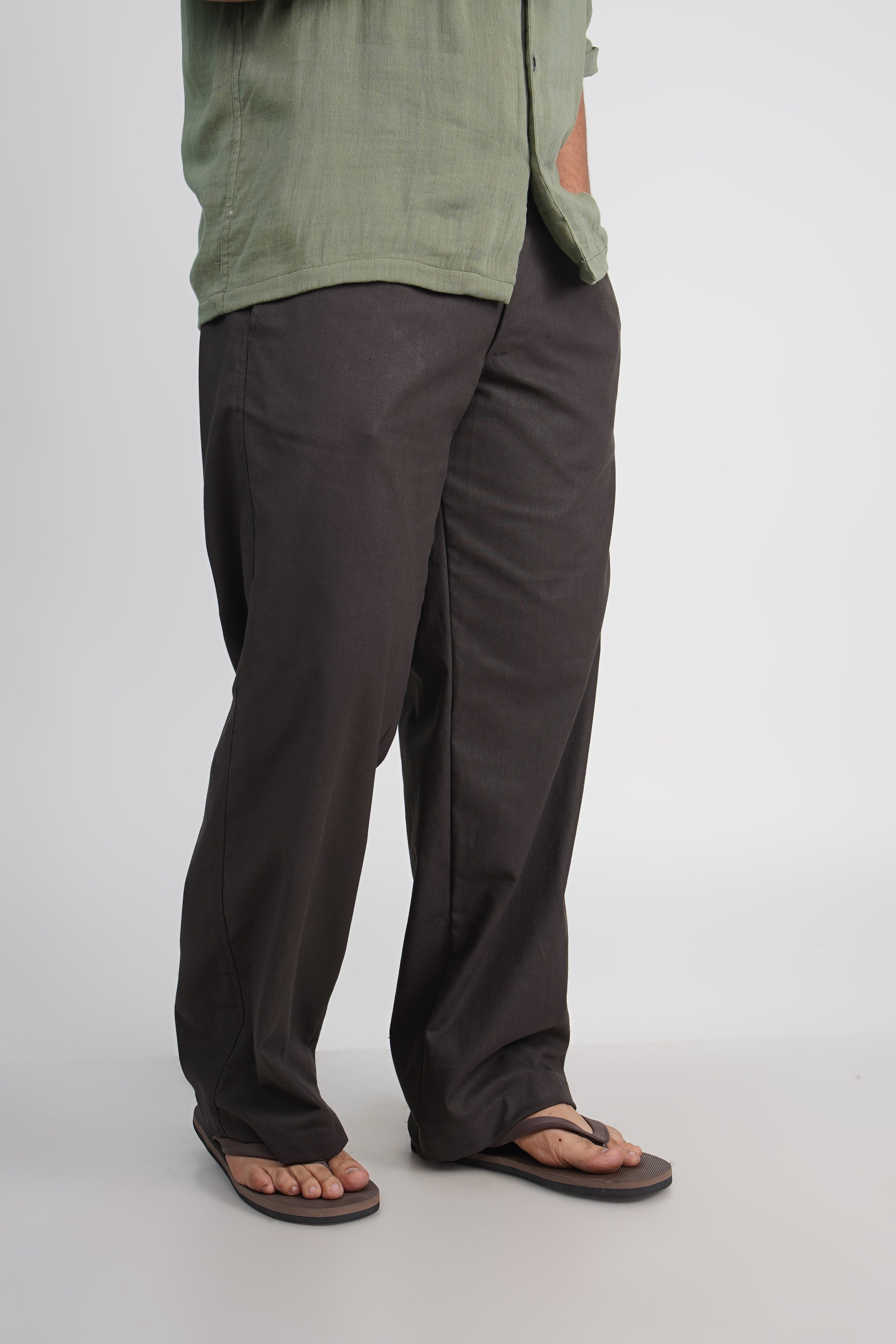 Olive Green Relaxed Fit Linen Blend Pants