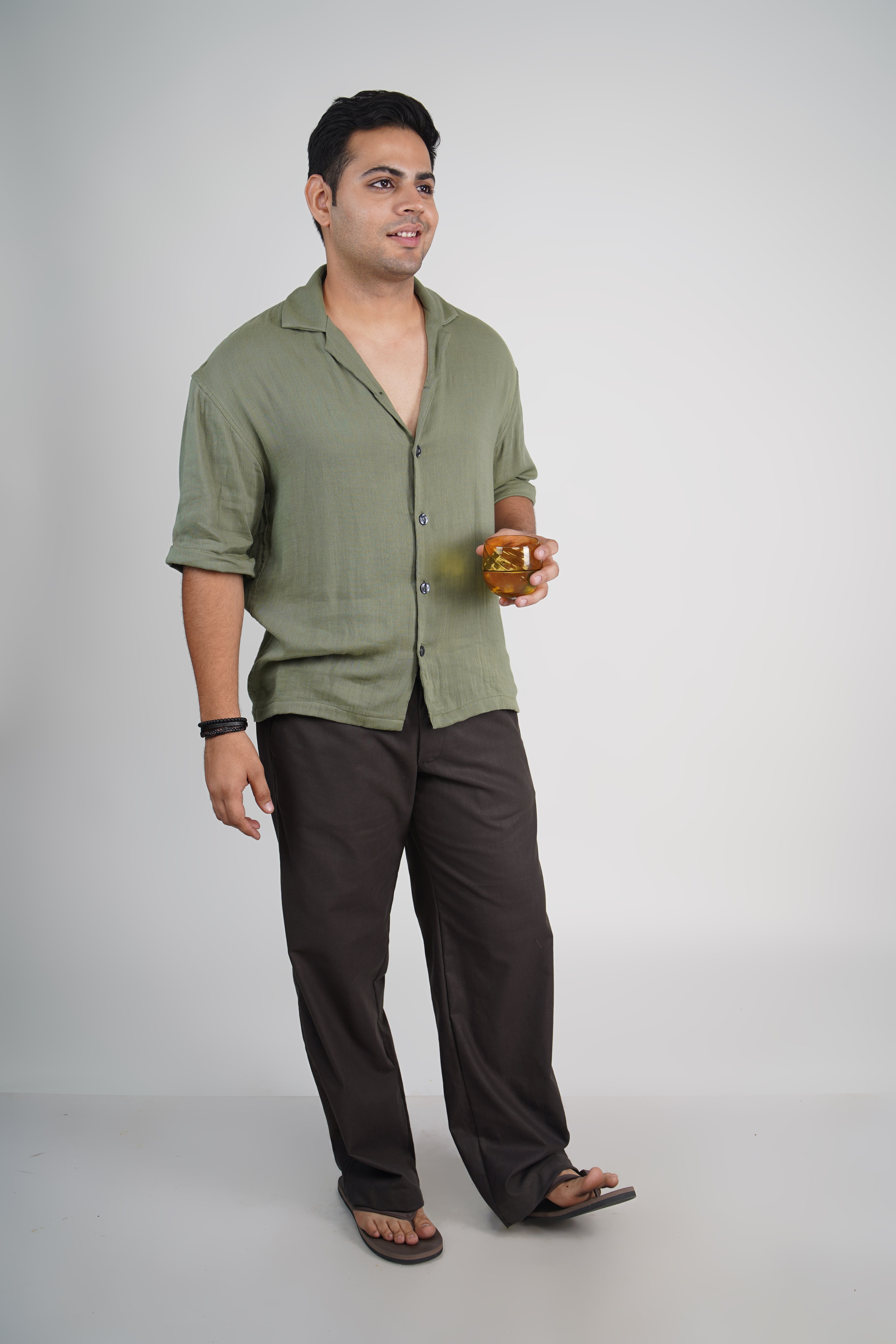 Olive Green Relaxed Fit Linen Blend Pants