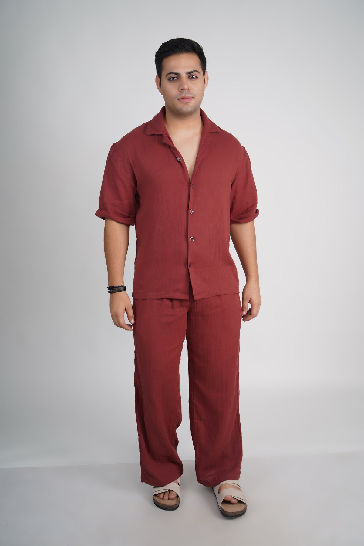 Brick Red Loose Fit Muslin Trousers