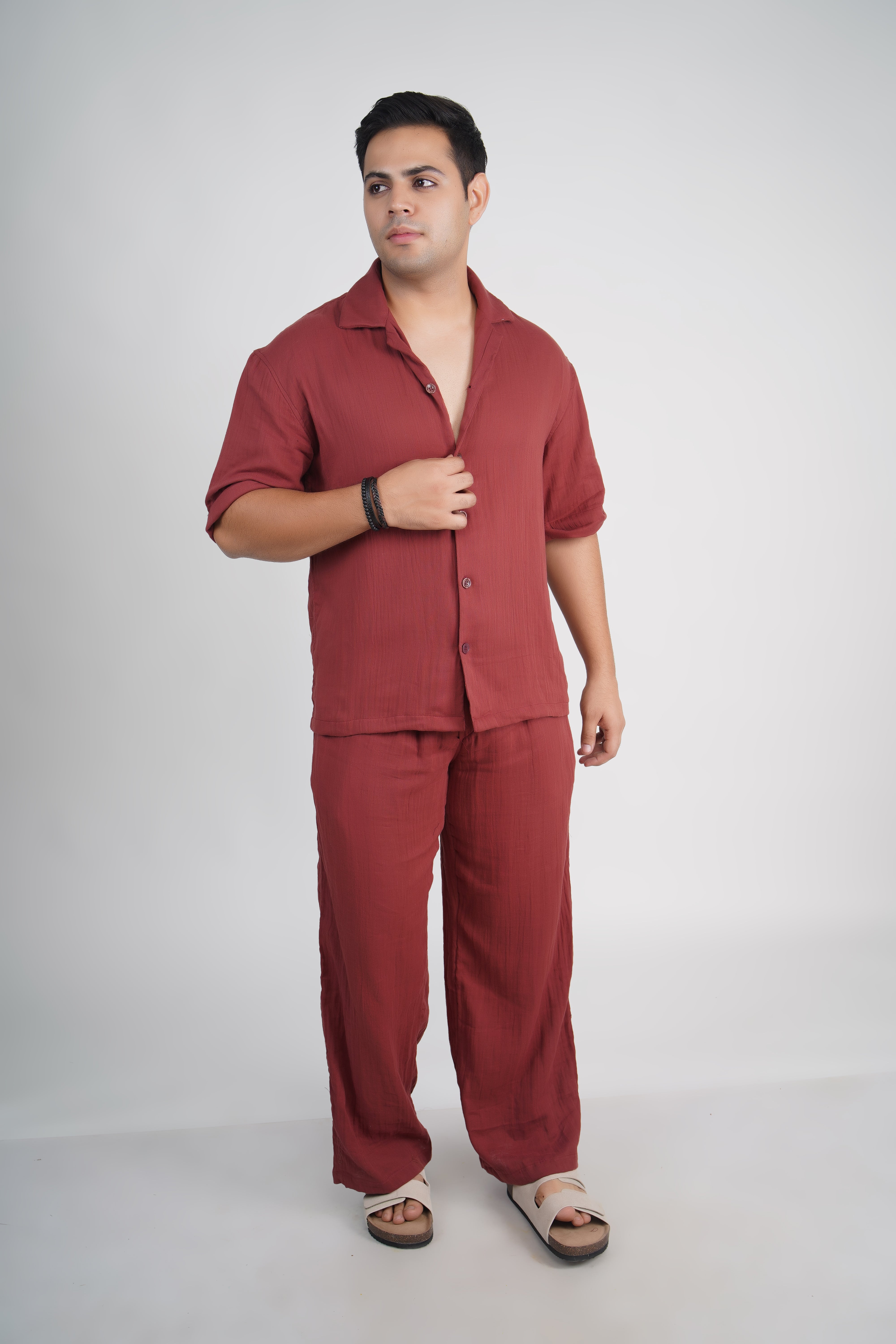 Brick Red Relaxed Fit Muslin Shirt