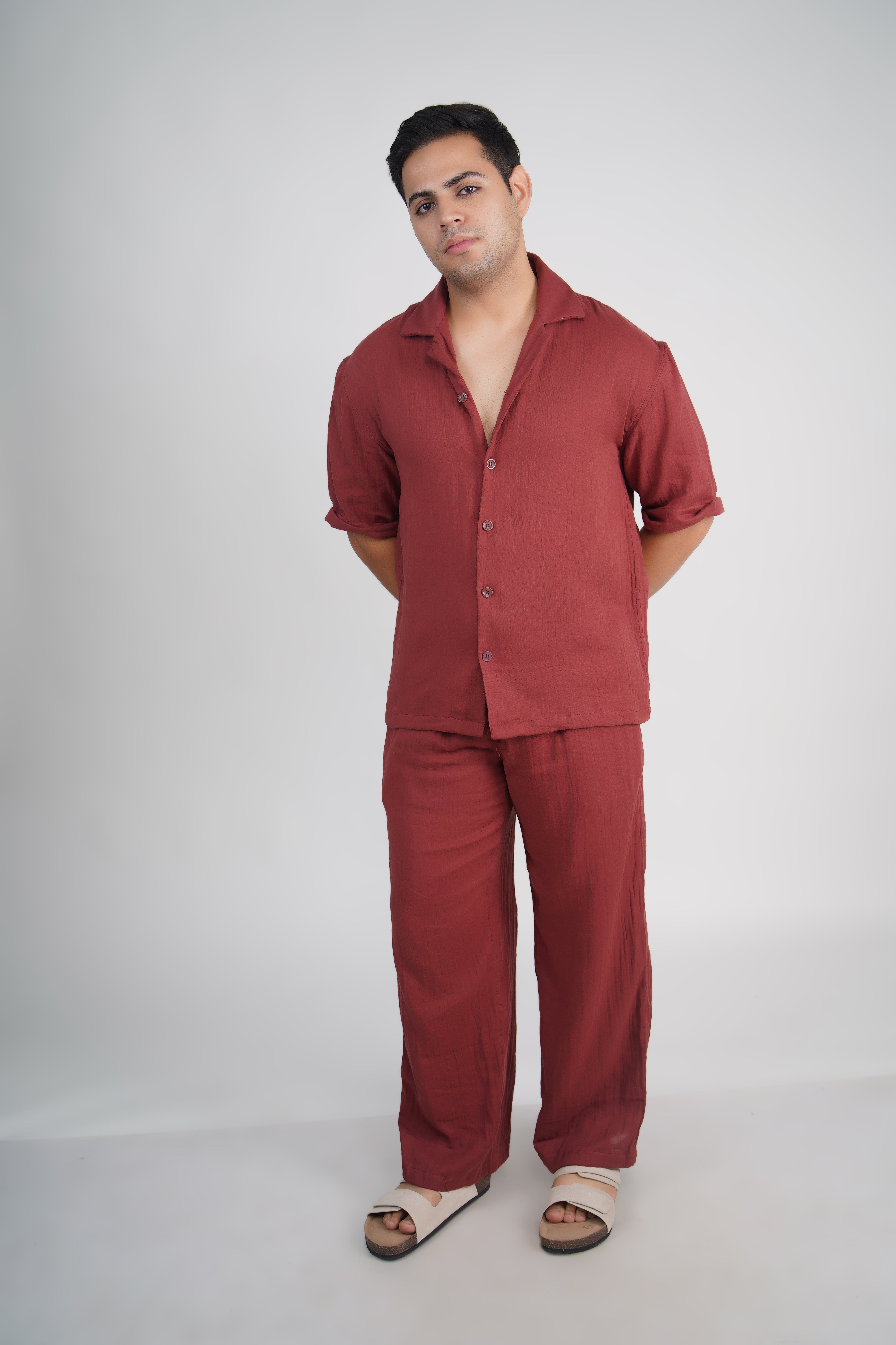 Brick Red Relaxed Fit Muslin Shirt