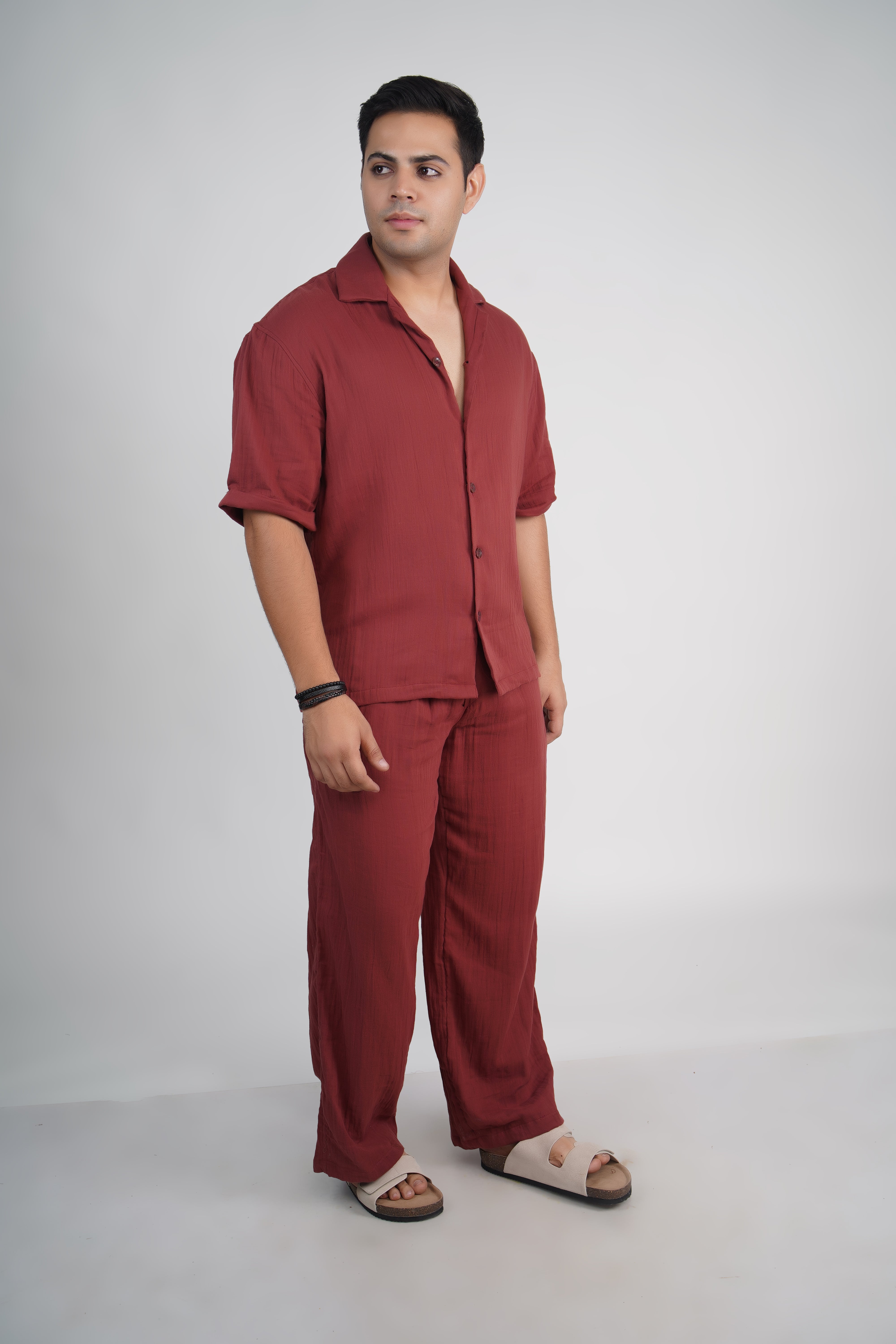 Brick Red Loose Fit Muslin Trousers