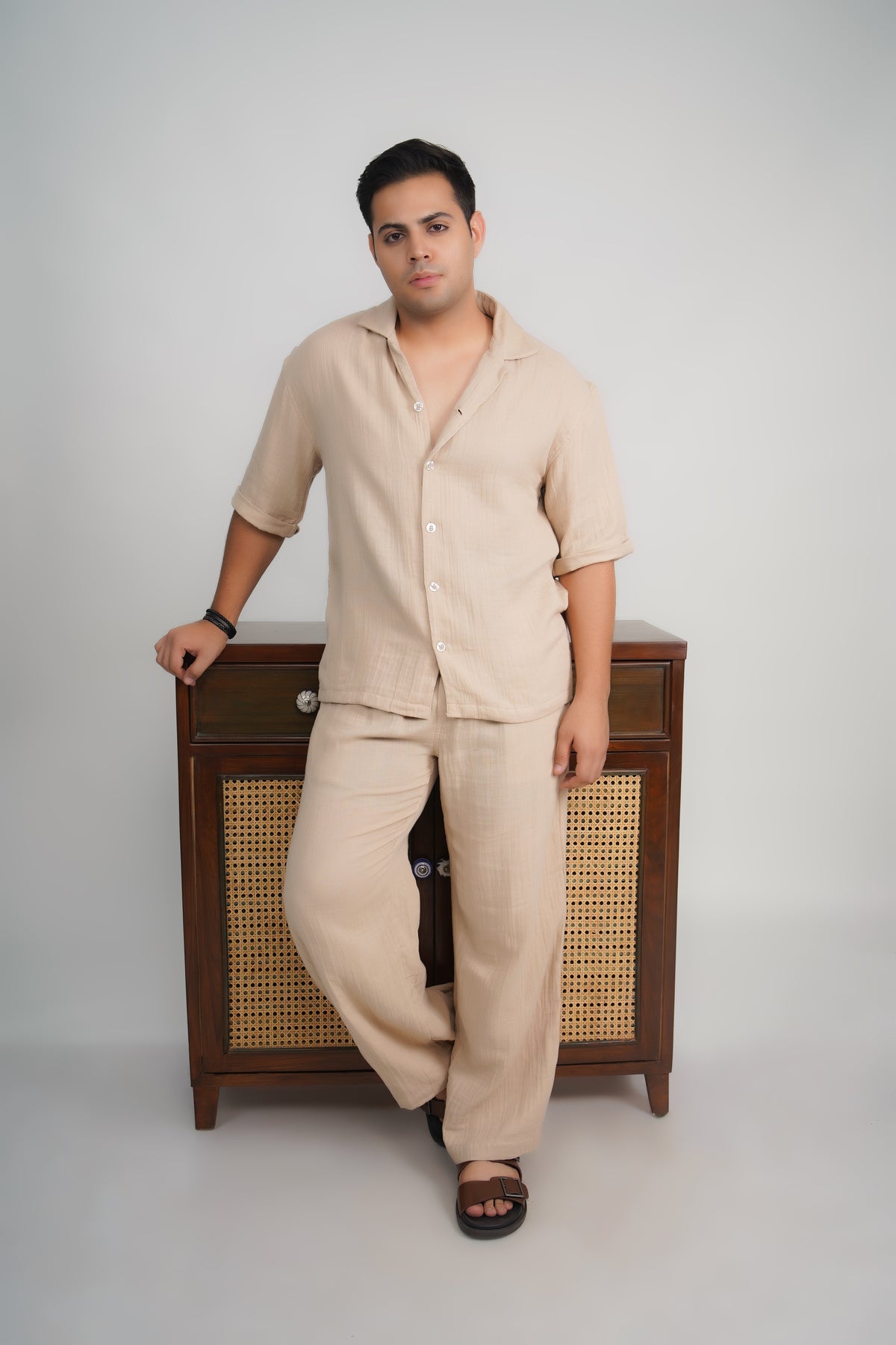 Beige Loose Fit Muslin Trousers