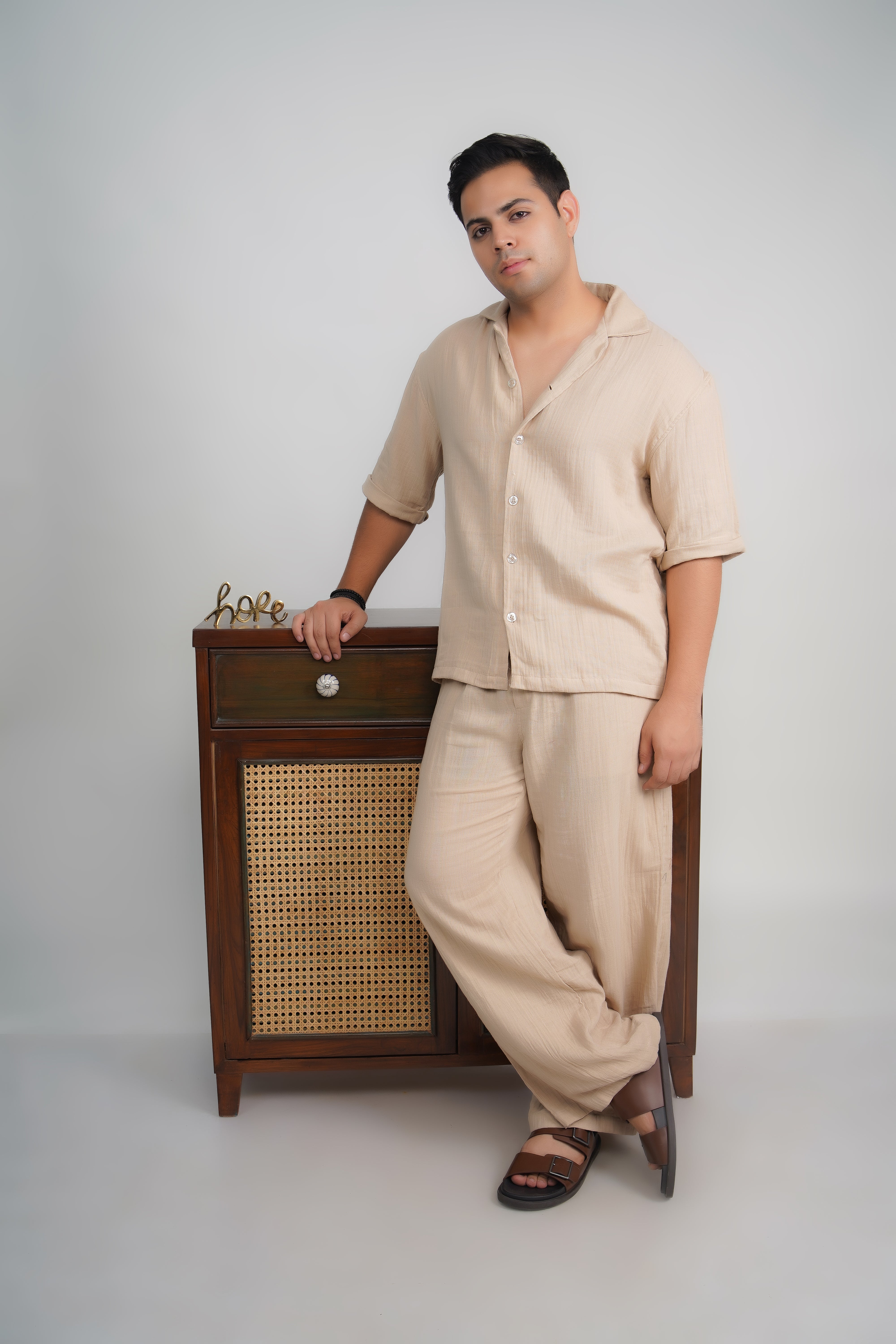 Beige Loose Fit Muslin Trousers