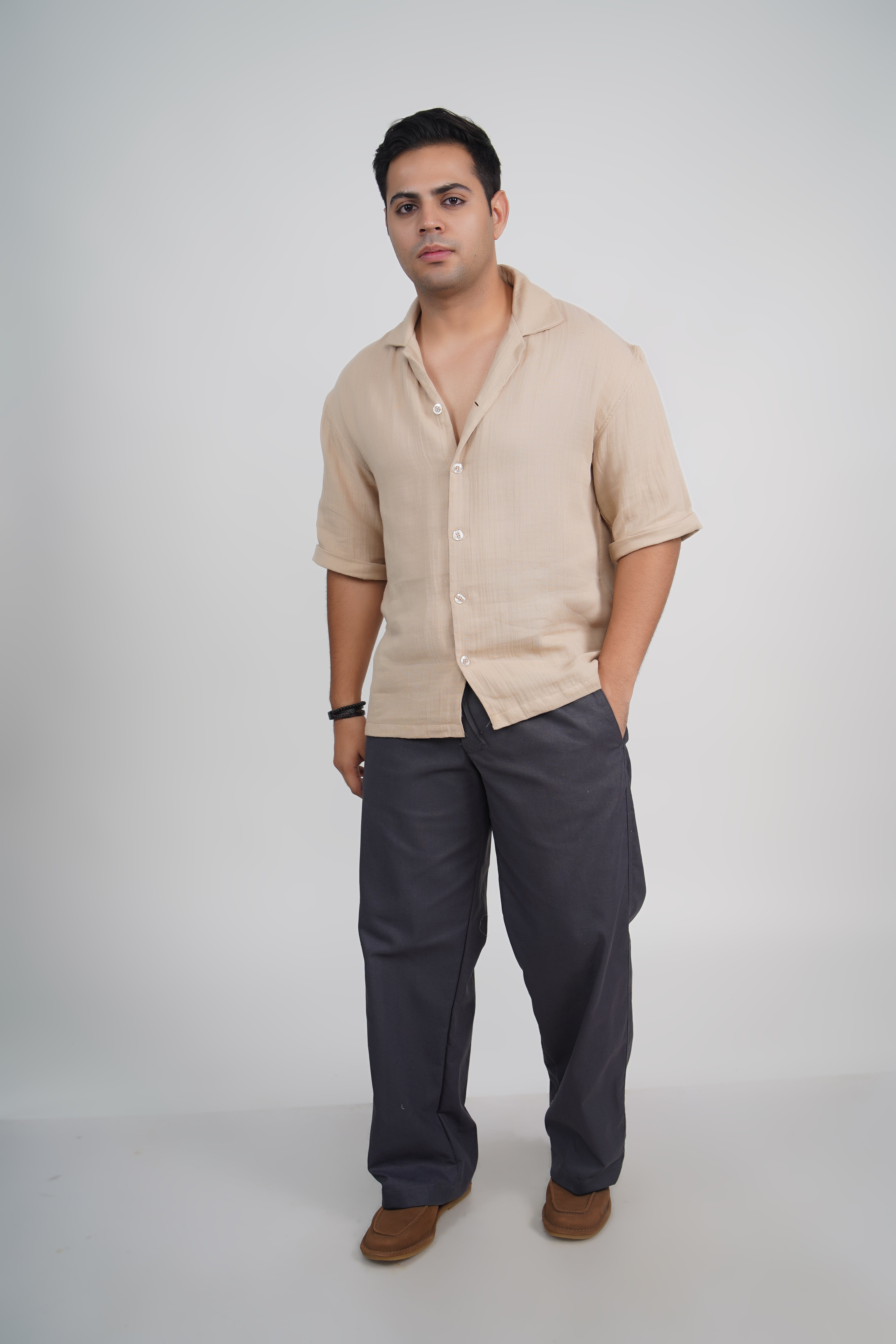 Olive Green Relaxed Fit Linen Blend Pants