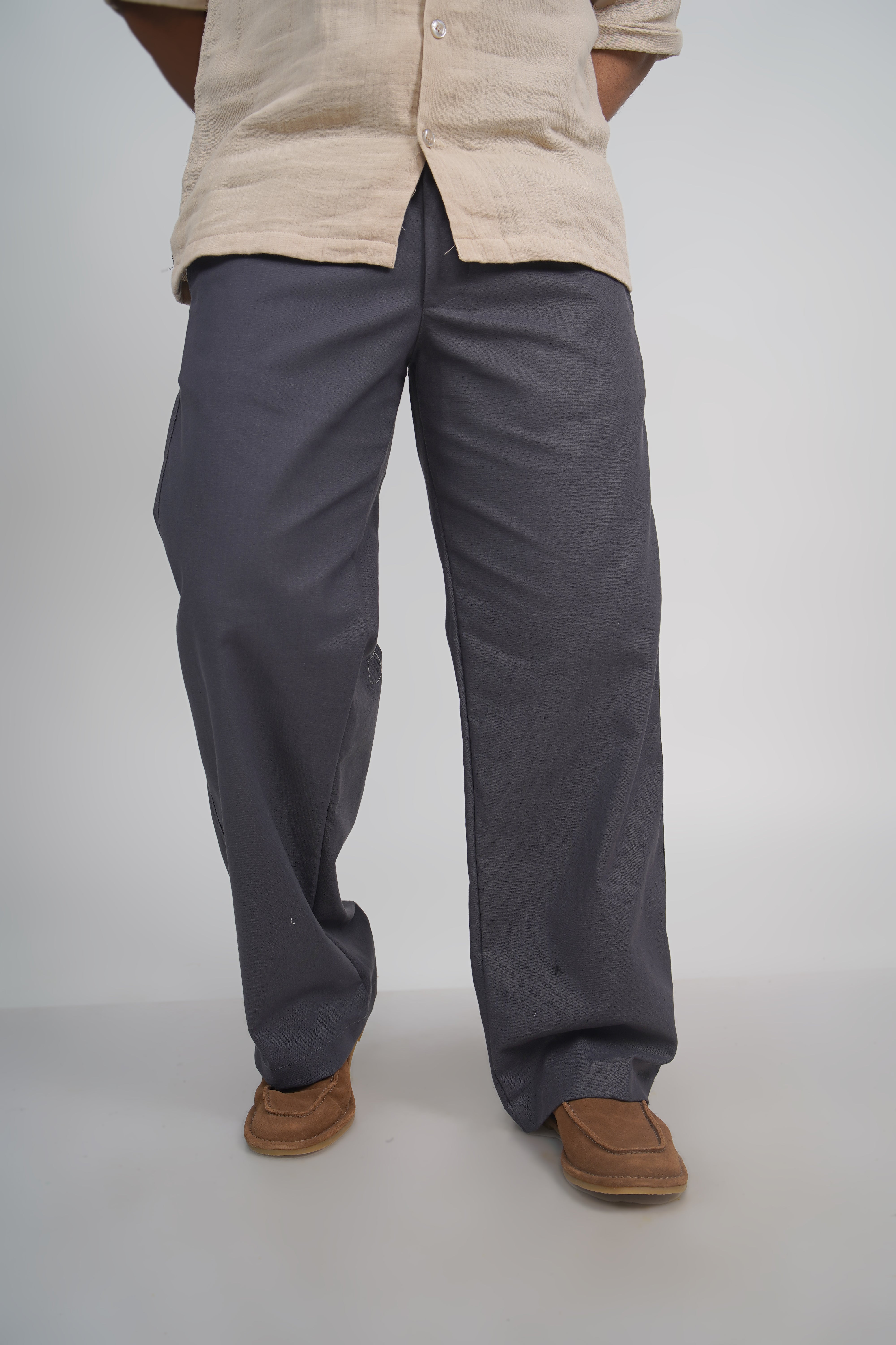Olive Green Relaxed Fit Linen Blend Pants
