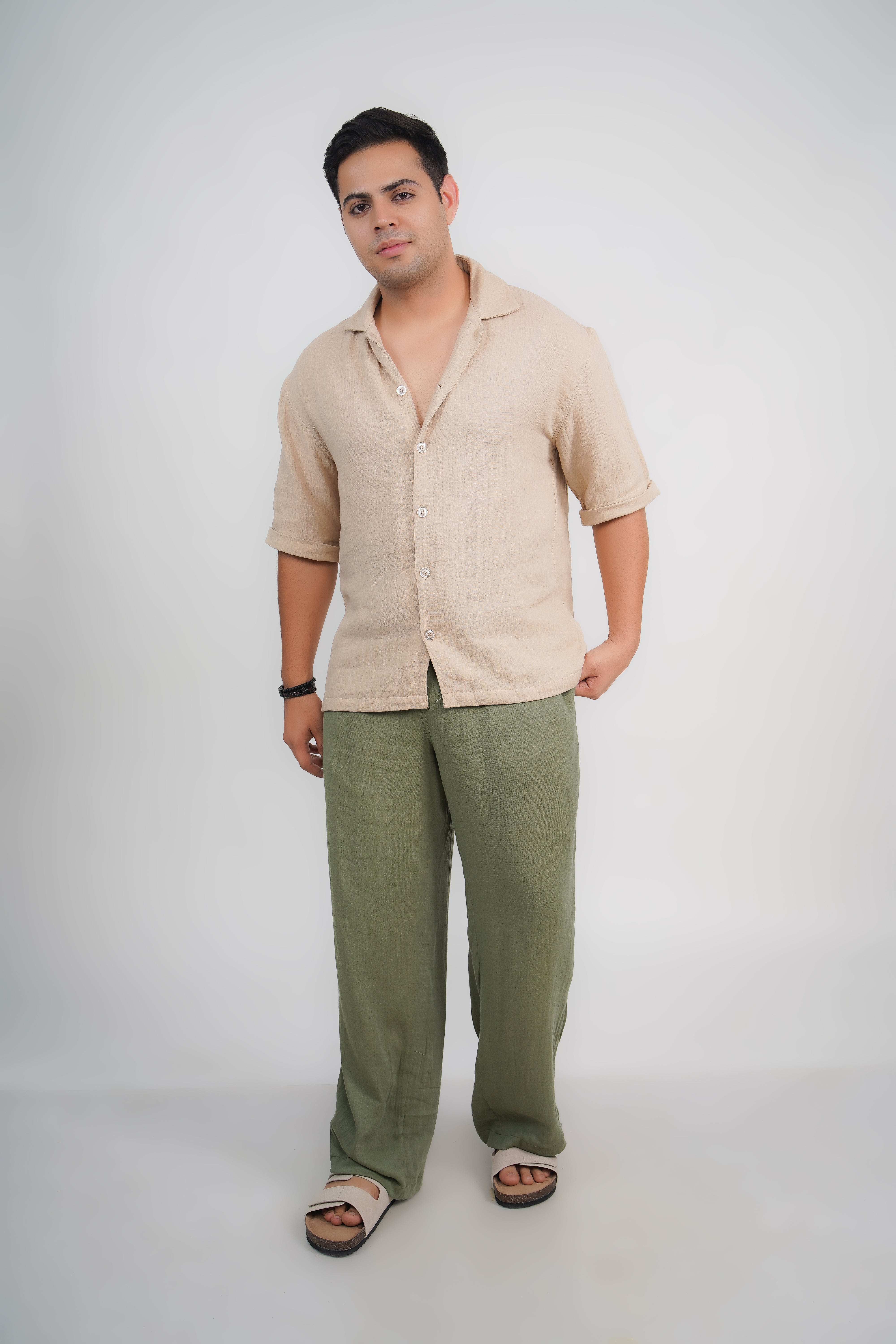 Beige Relaxed Fit Muslin Shirt