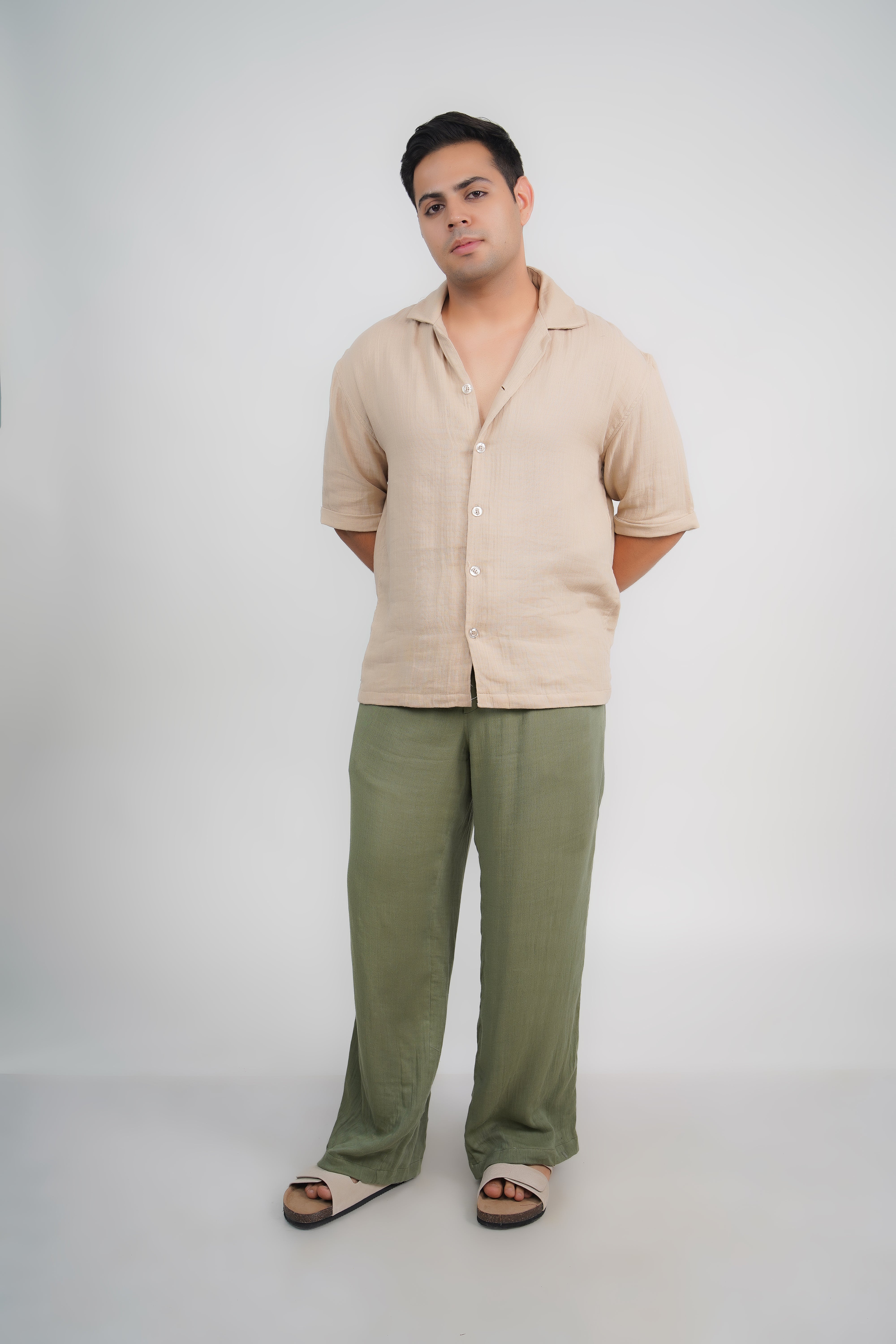 Sage Green Loose Fit Muslin Trousers