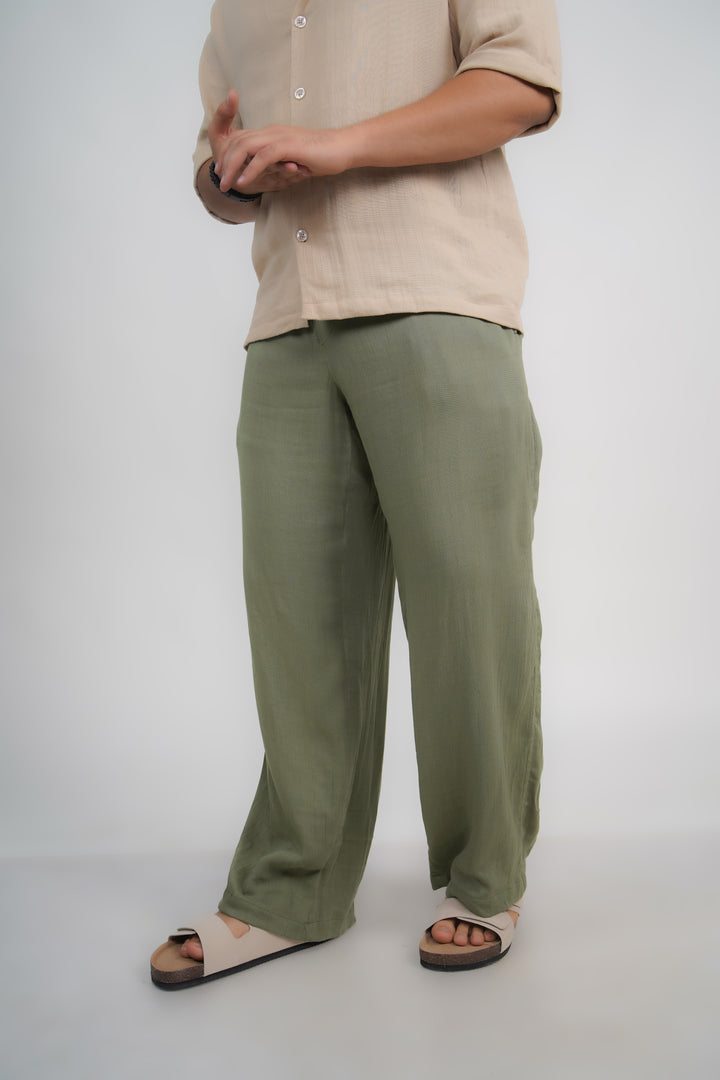 Sage Green Loose Fit Muslin Trousers
