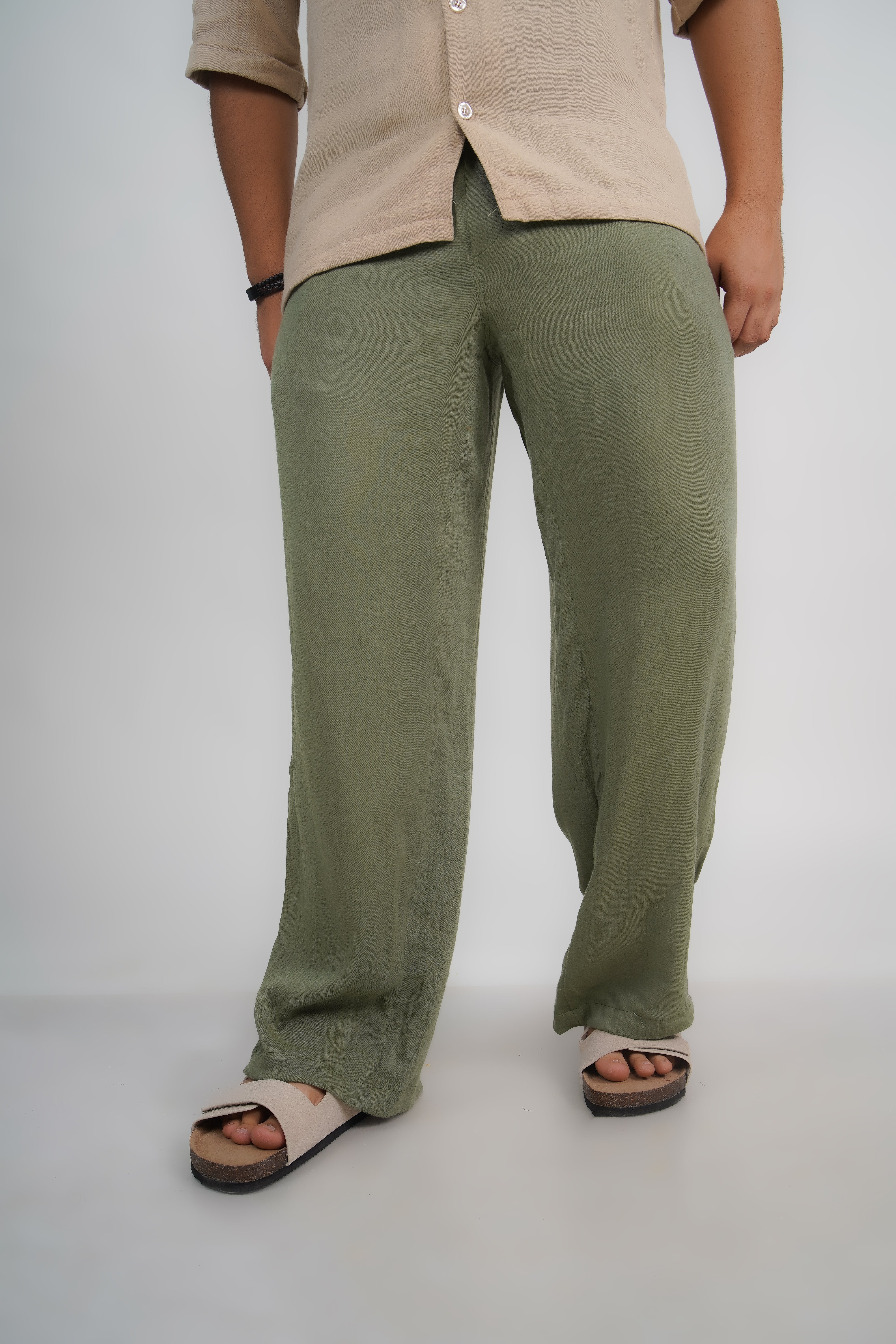 Sage Green Loose Fit Muslin Trousers