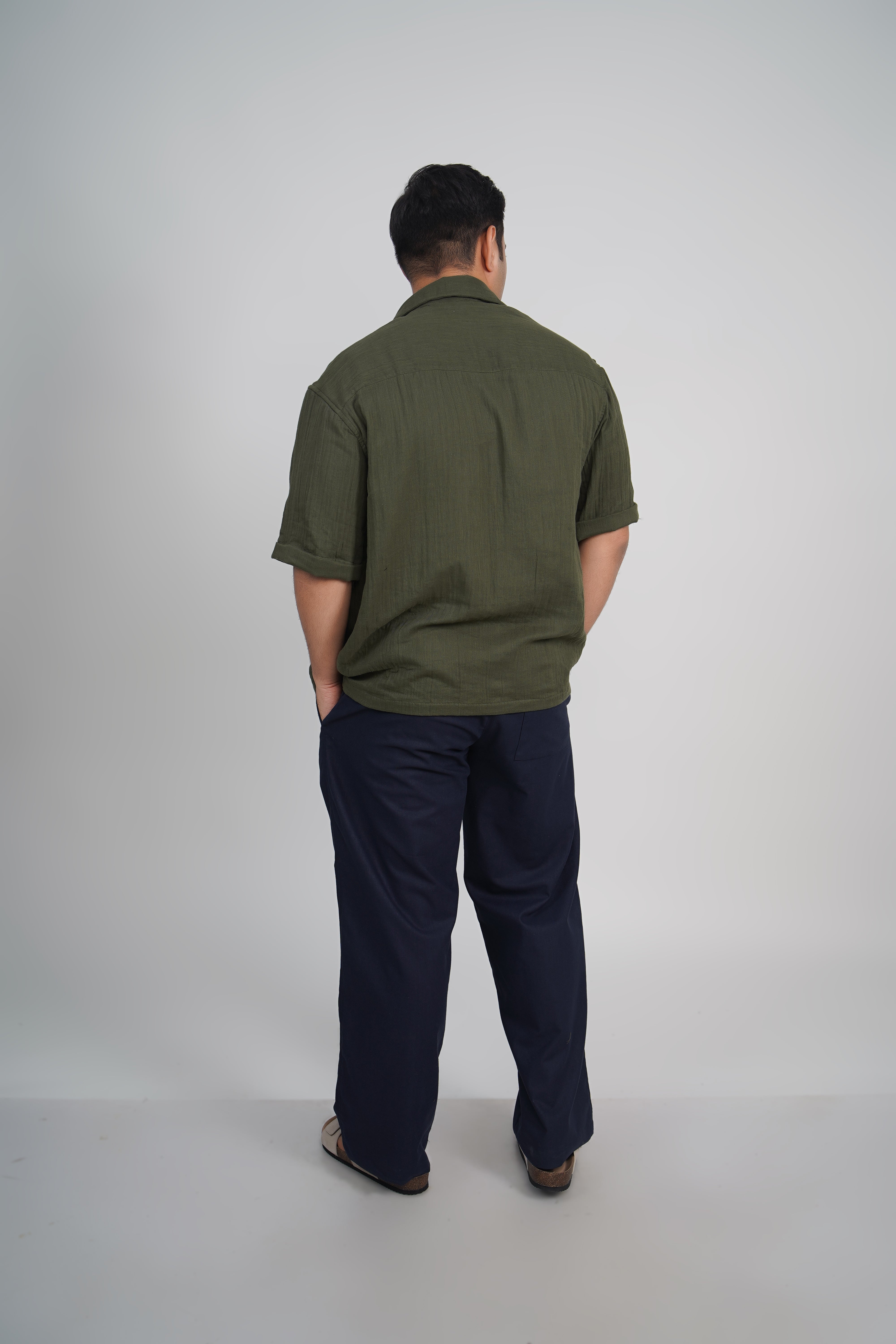 Olive Green Relaxed Fit Linen Blend Pants