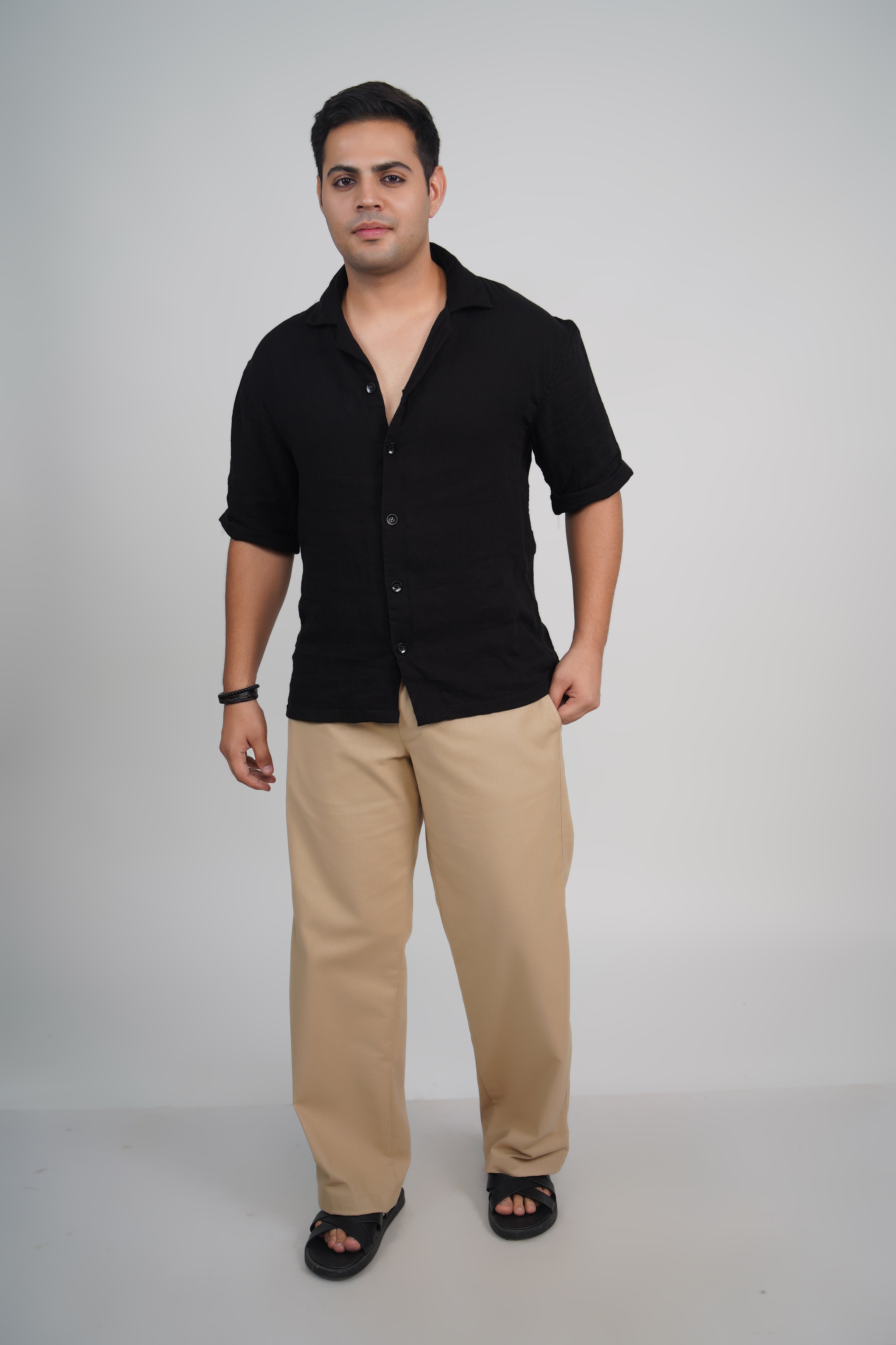 Olive Green Relaxed Fit Linen Blend Pants