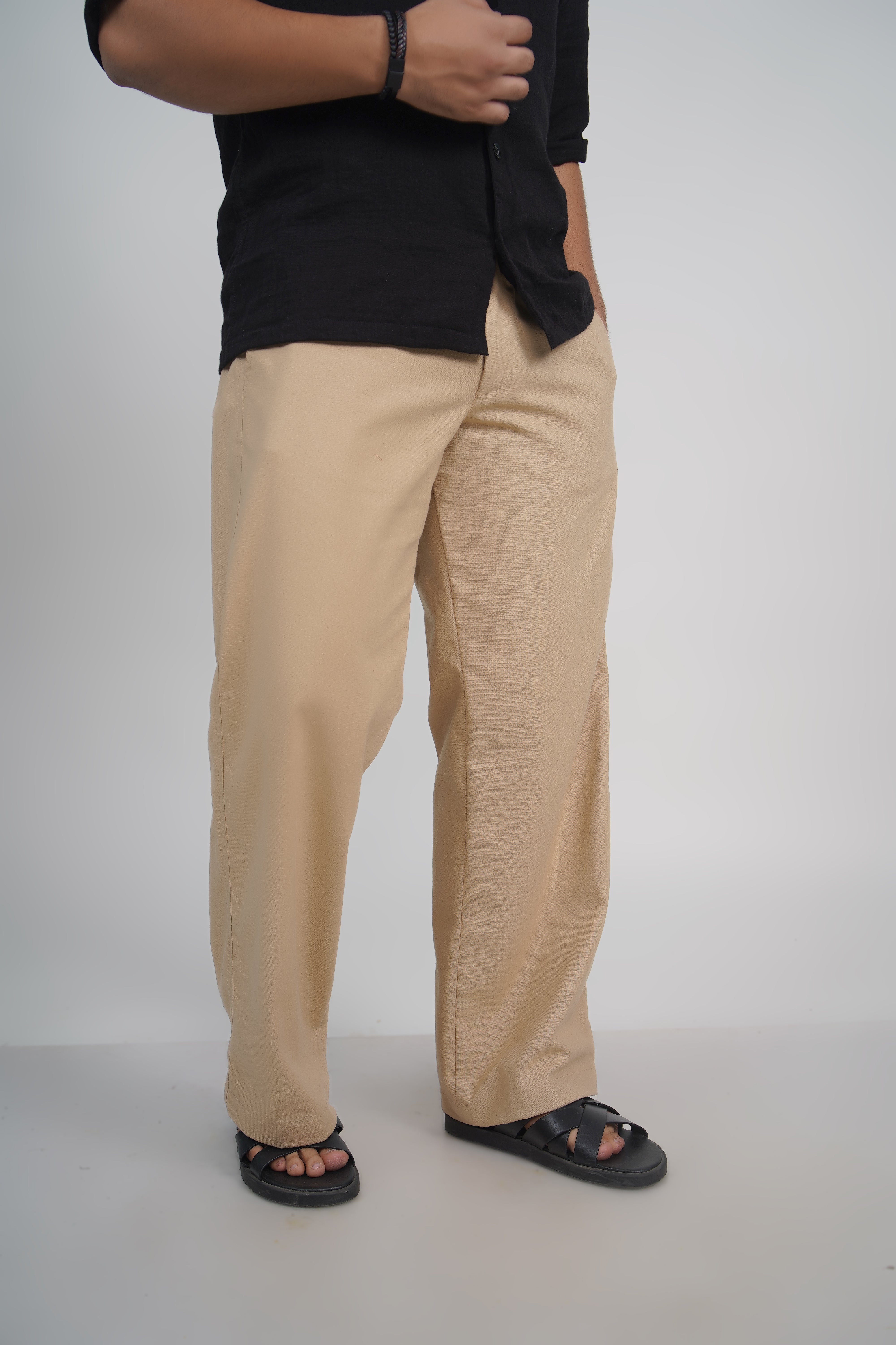 Olive Green Relaxed Fit Linen Blend Pants
