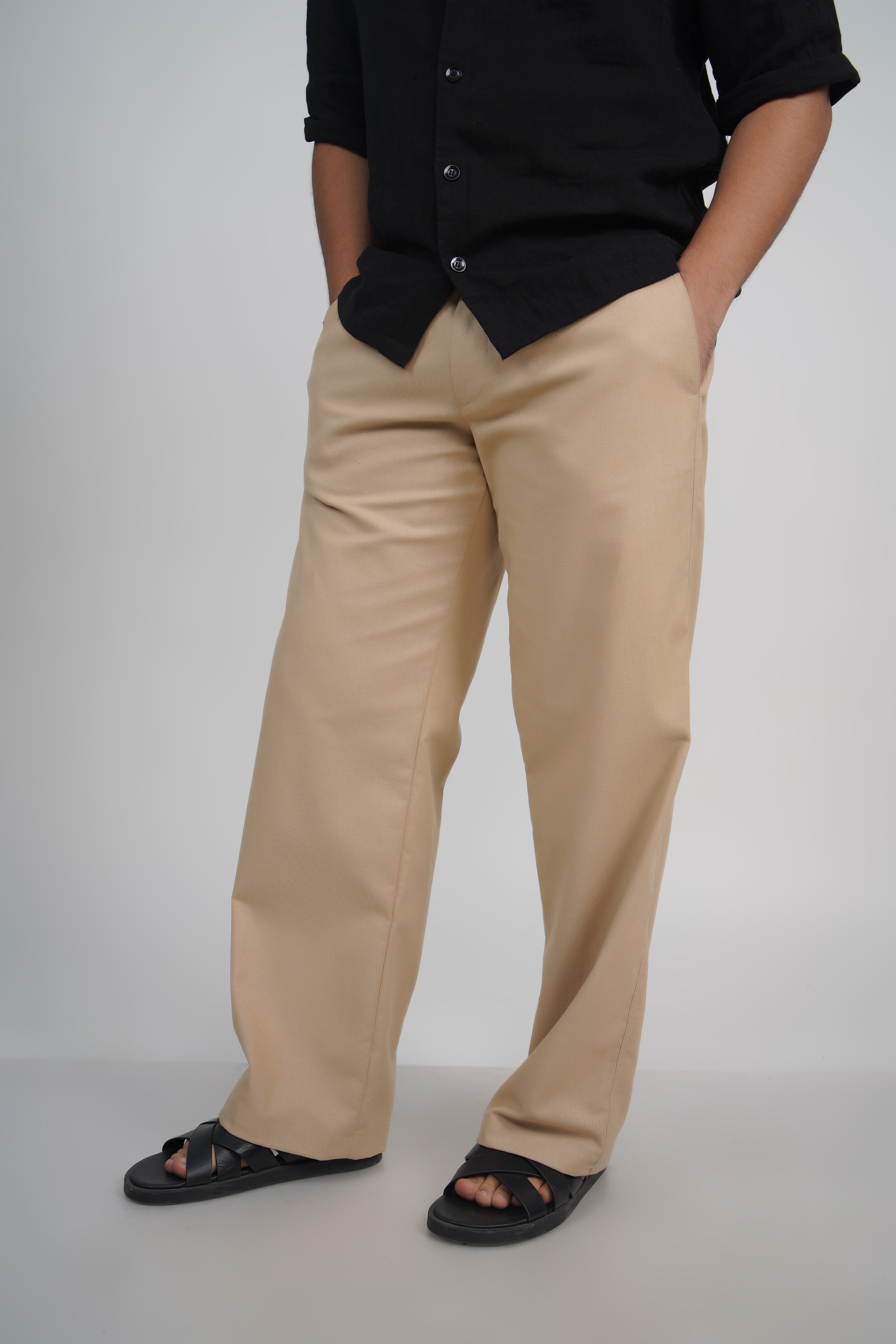 Olive Green Relaxed Fit Linen Blend Pants