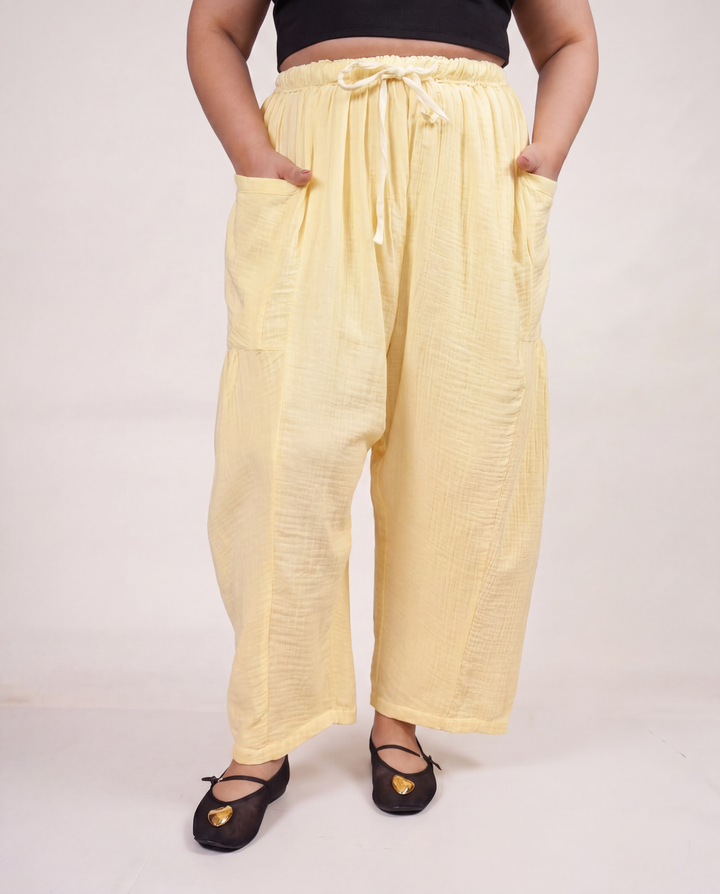 Lemon Yellow Barrel Muslin Pant