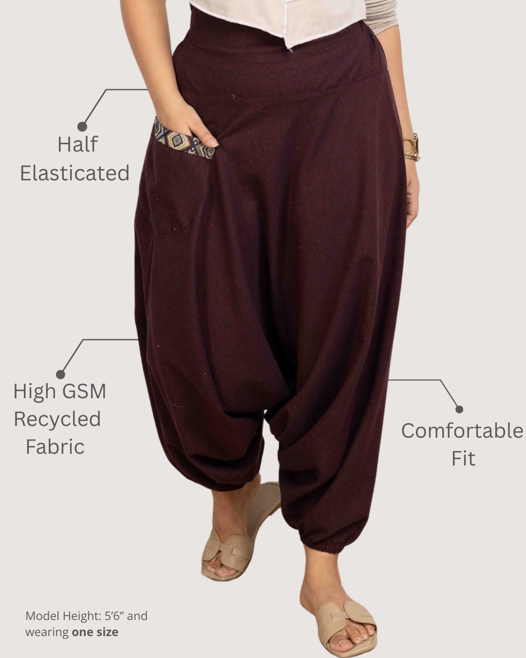Maroon Women Loose Fit Cotton Harem