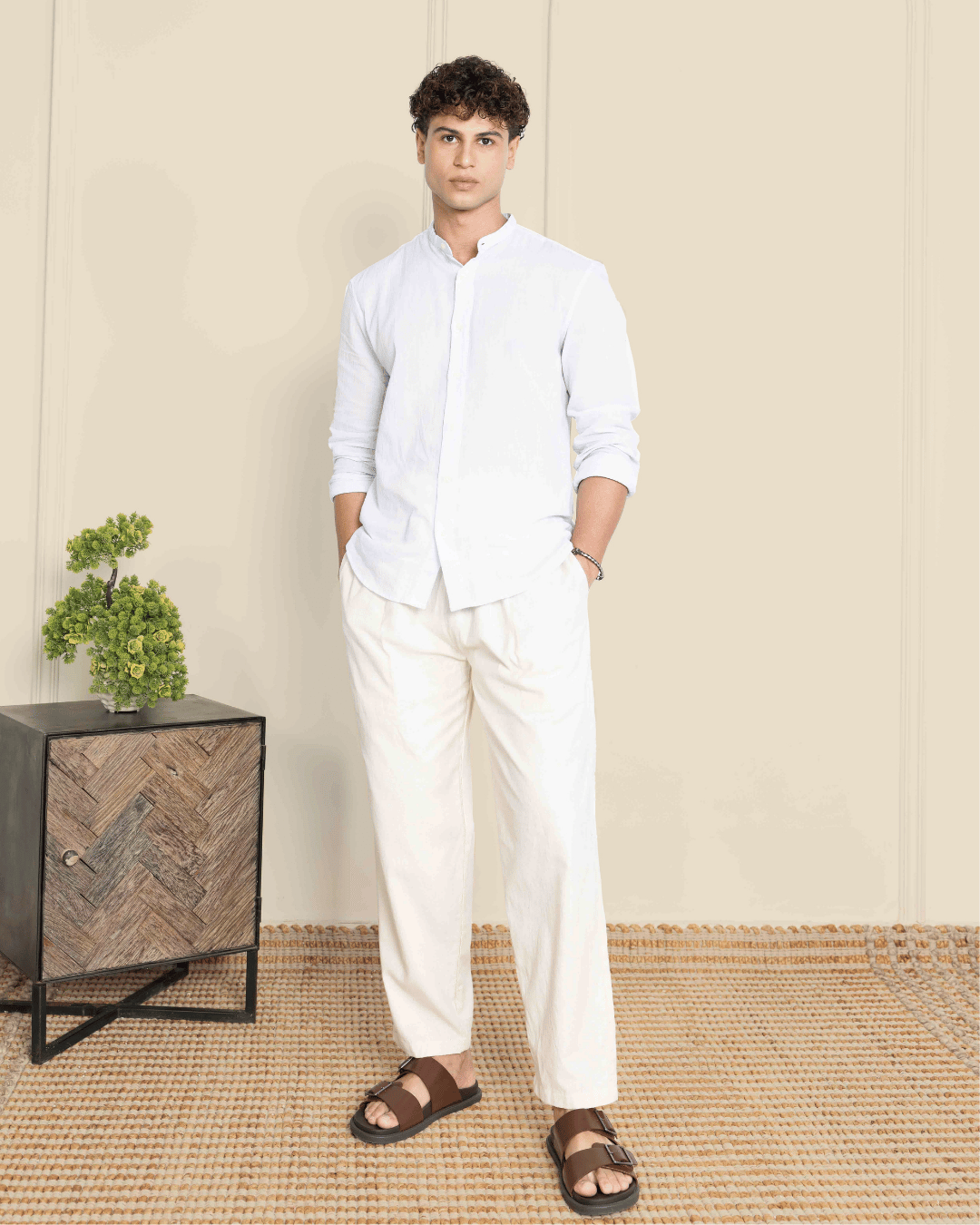 Ivory Straight Fit Cotton Pants