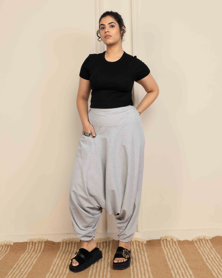 Sage Grey Women Loose Fit Cotton Harem
