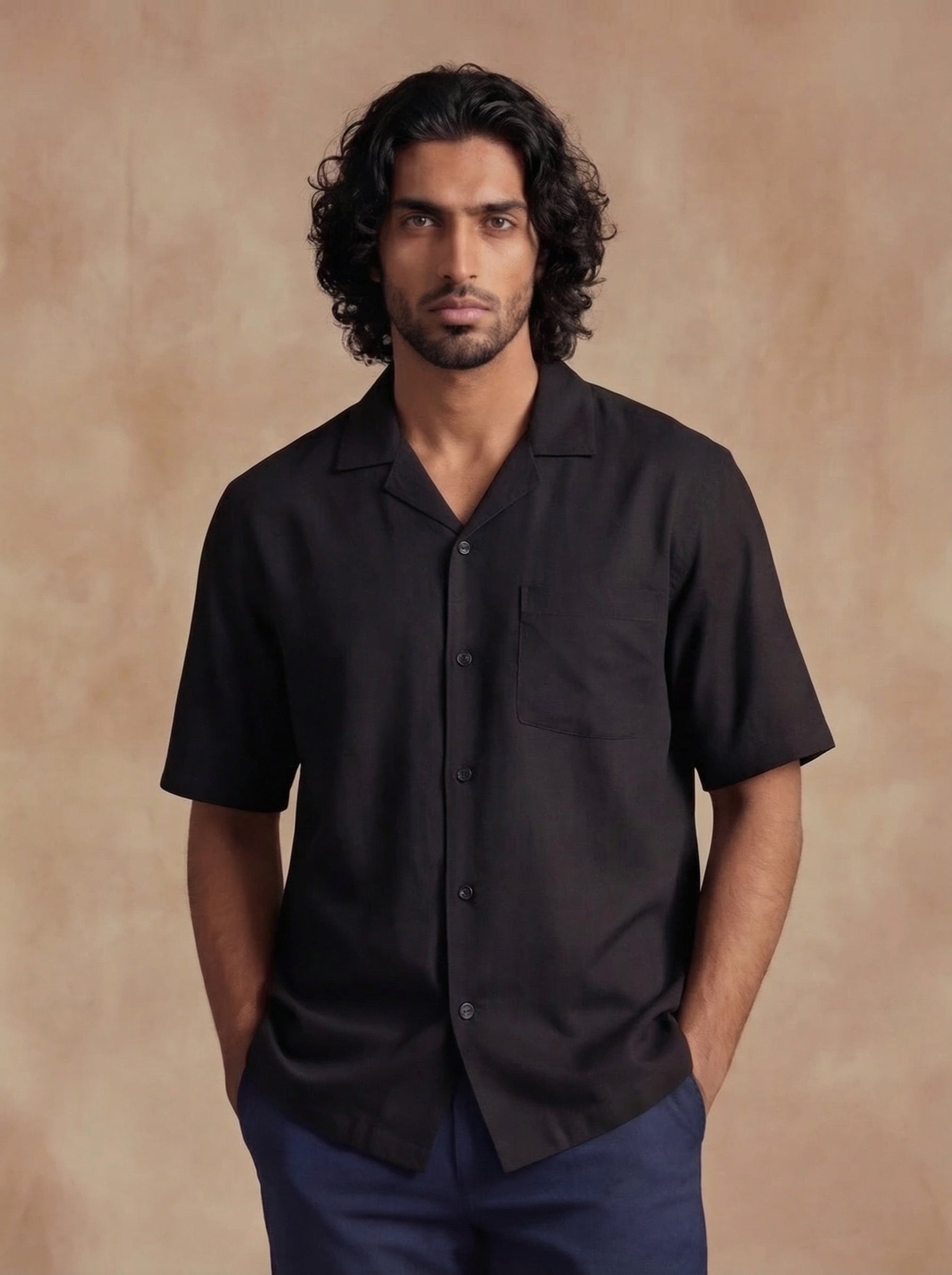 Reza Cuban Collar Relaxed Fit Shirt