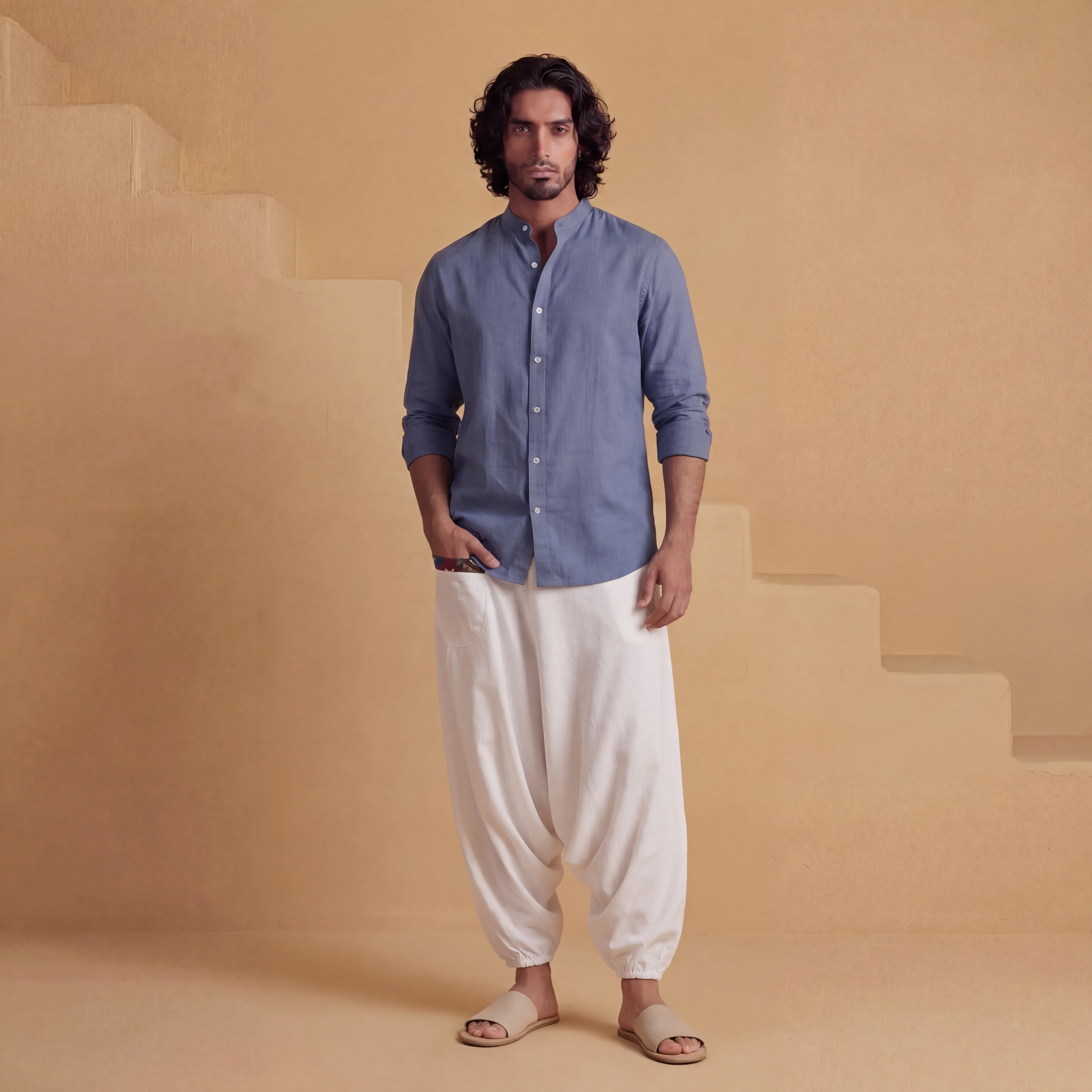 DUSKY BLUE MANDARIN CO-ORD SET