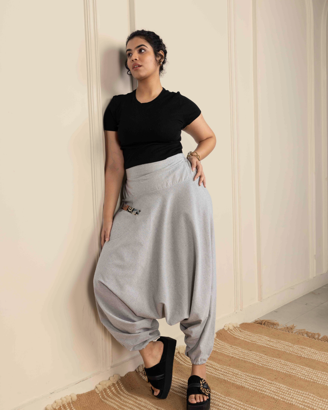 Sage Grey Women Loose Fit Cotton Harem
