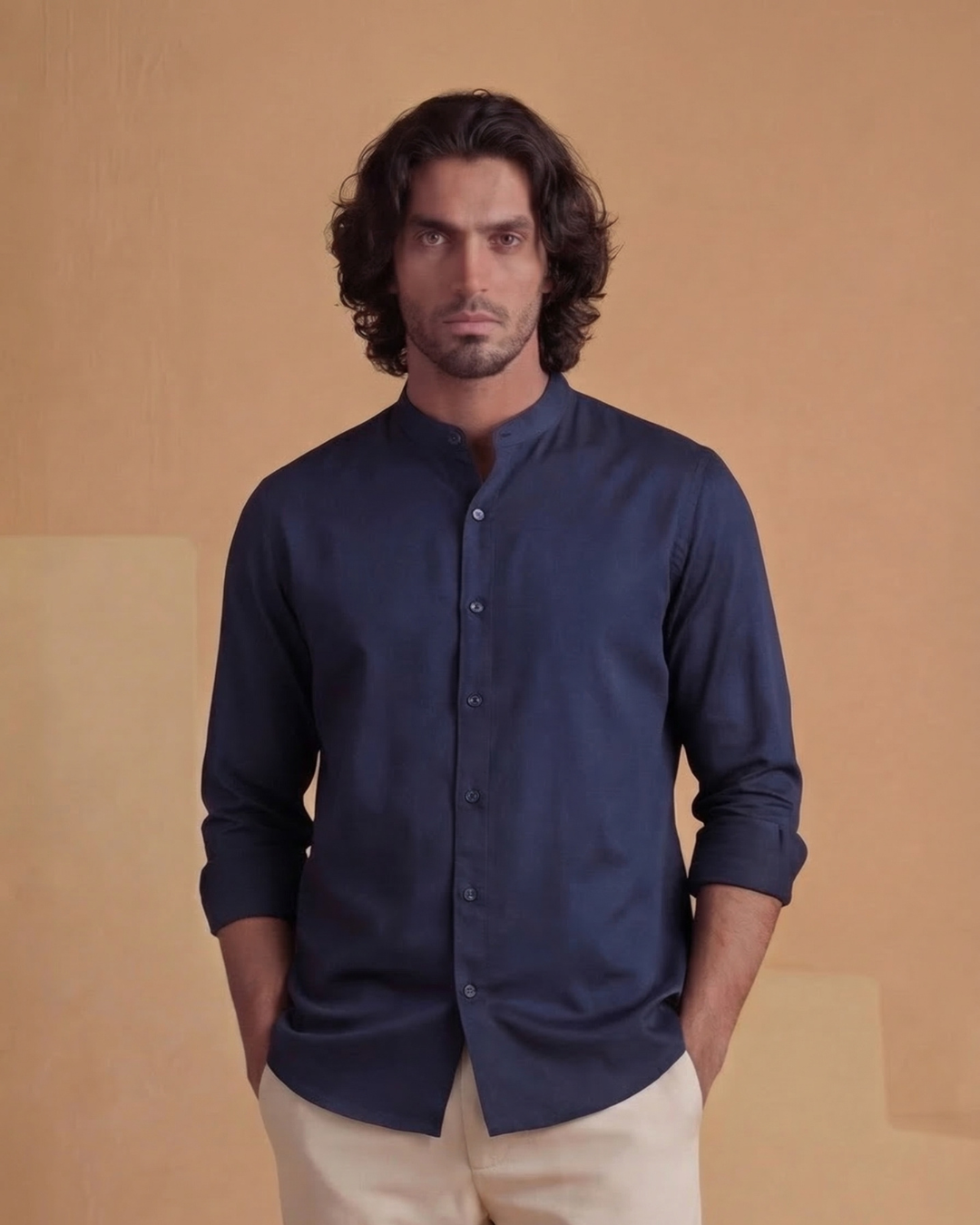 Aarav - Flowing Band Collar Shirt