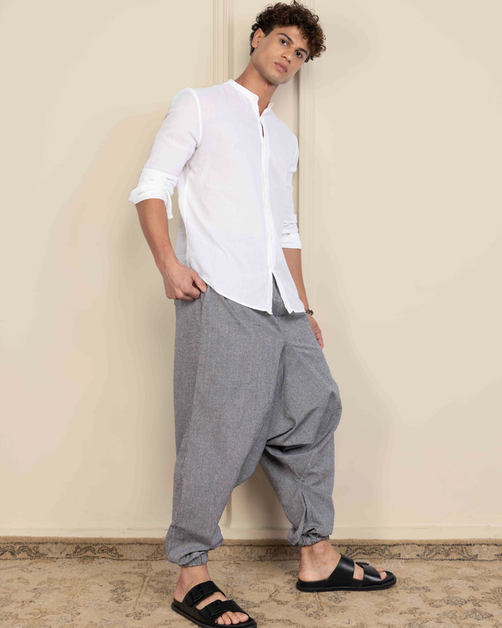 Grey Men Loose Fit Cotton Harem