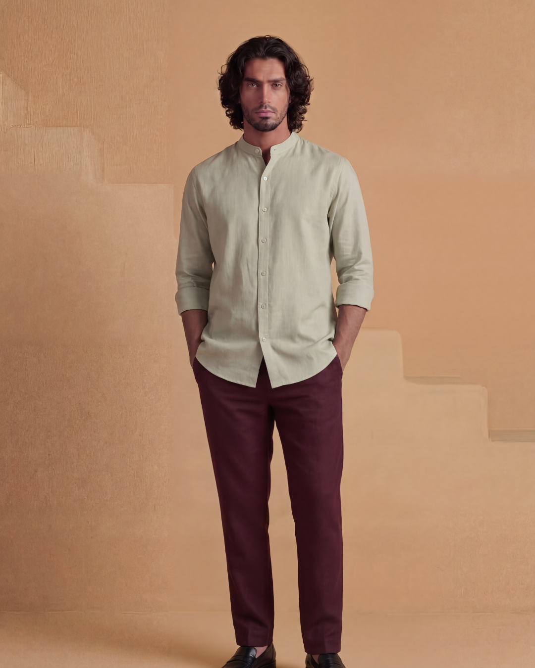 Aarav - Flowing Band Collar Shirt