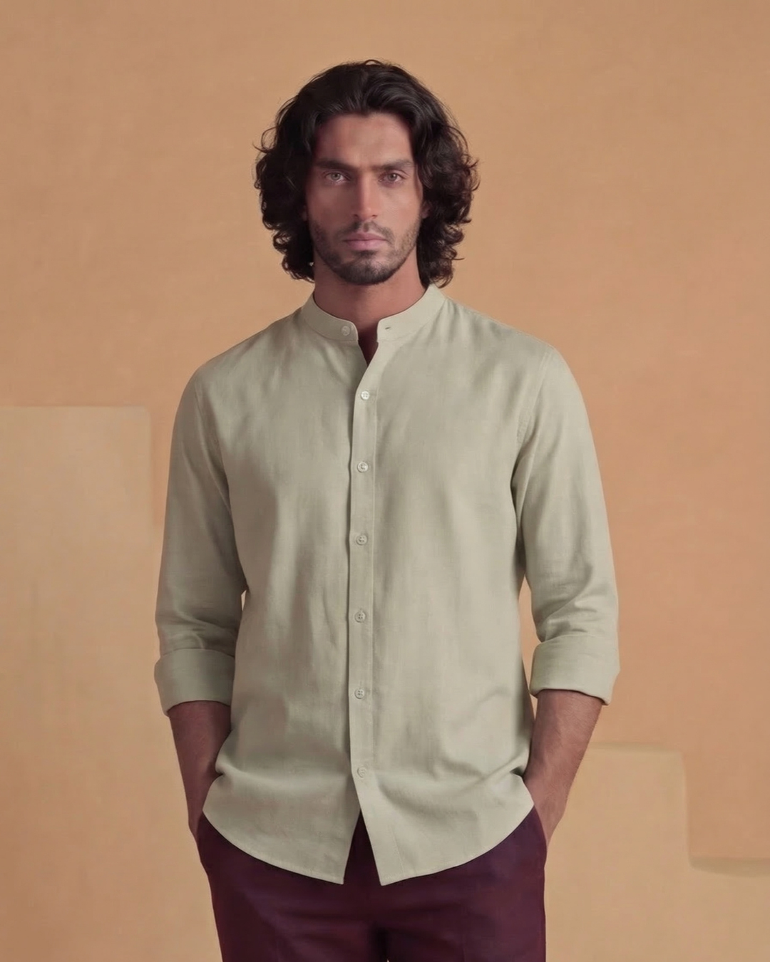 Aarav - Flowing Band Collar Shirt