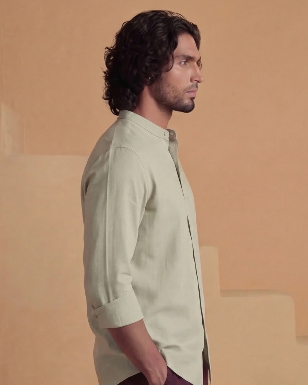 Aarav - Flowing Band Collar Shirt