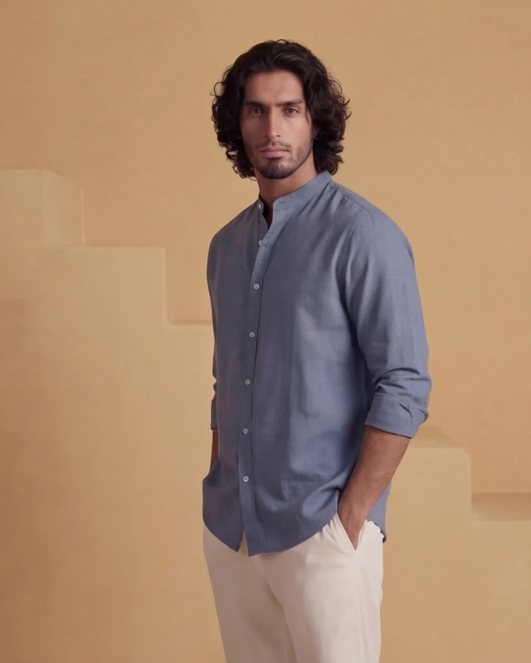 Aarav - Flowing Band Collar Shirt