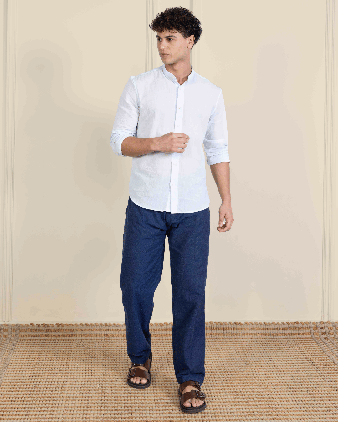 Navy Blue Straight Fit Cotton Pants
