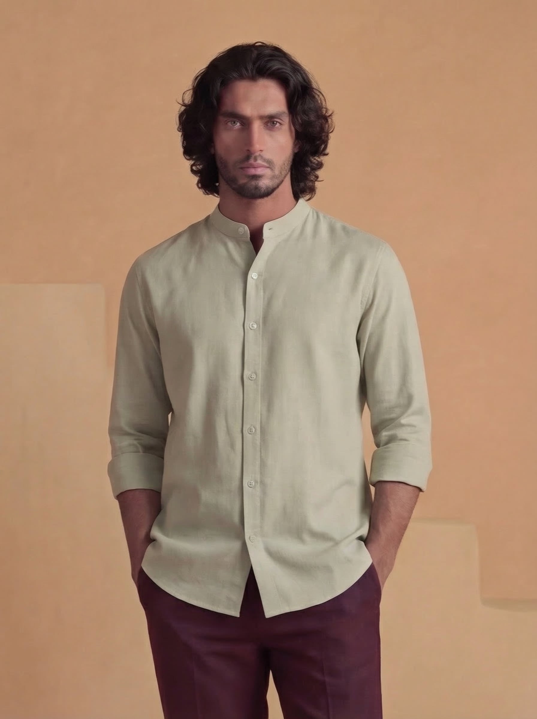 Aarav - Flowing Band Collar Shirt