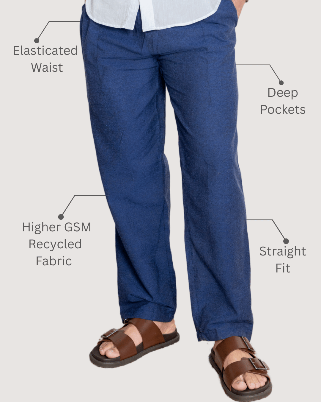 Navy Blue Straight Fit Cotton Pants